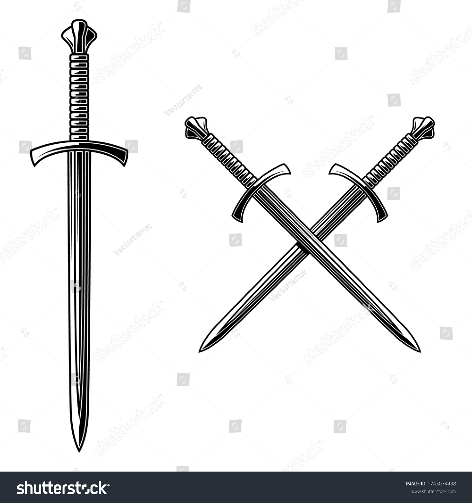 Illustration Crossed Daggers Engraving Style Design Stock Vector ...