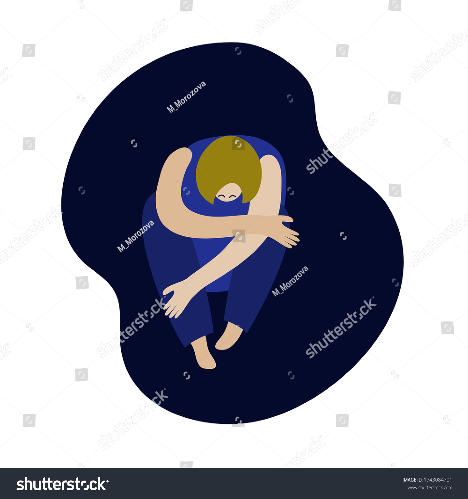 Vector Woman Depression Sitting Dark Blue Stock Vector Royalty Free Shutterstock