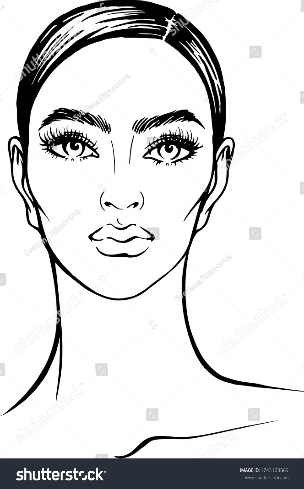 Vektor Stok Vector Hand Drawn Face Young Beautiful Tanpa Royalti 1743123569 Shutterstock 1868