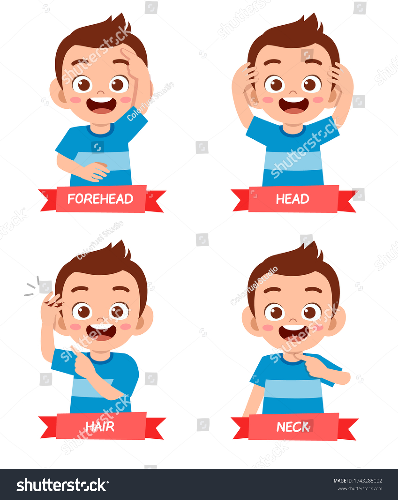 Happy Cute Kid Boy Study Body Stock Vector (Royalty Free) 1743285002 ...