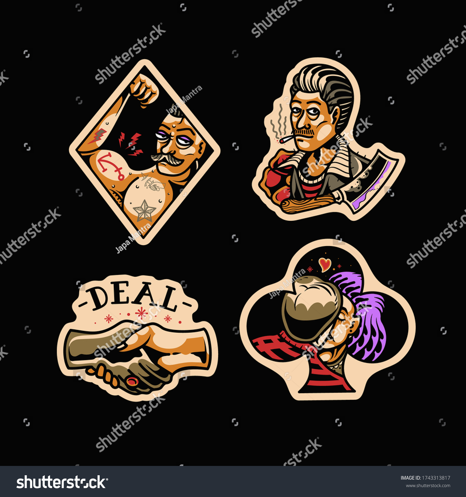 Full Color Tattoo Flash Set Traditional Stock Vector (Royalty Free ...