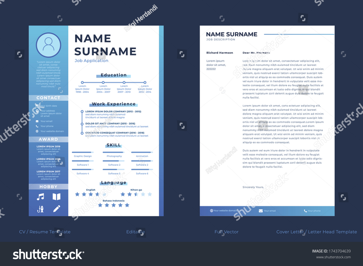 Professional Modern Blue Cv Resume Template Stock Vector (Royalty Free ...