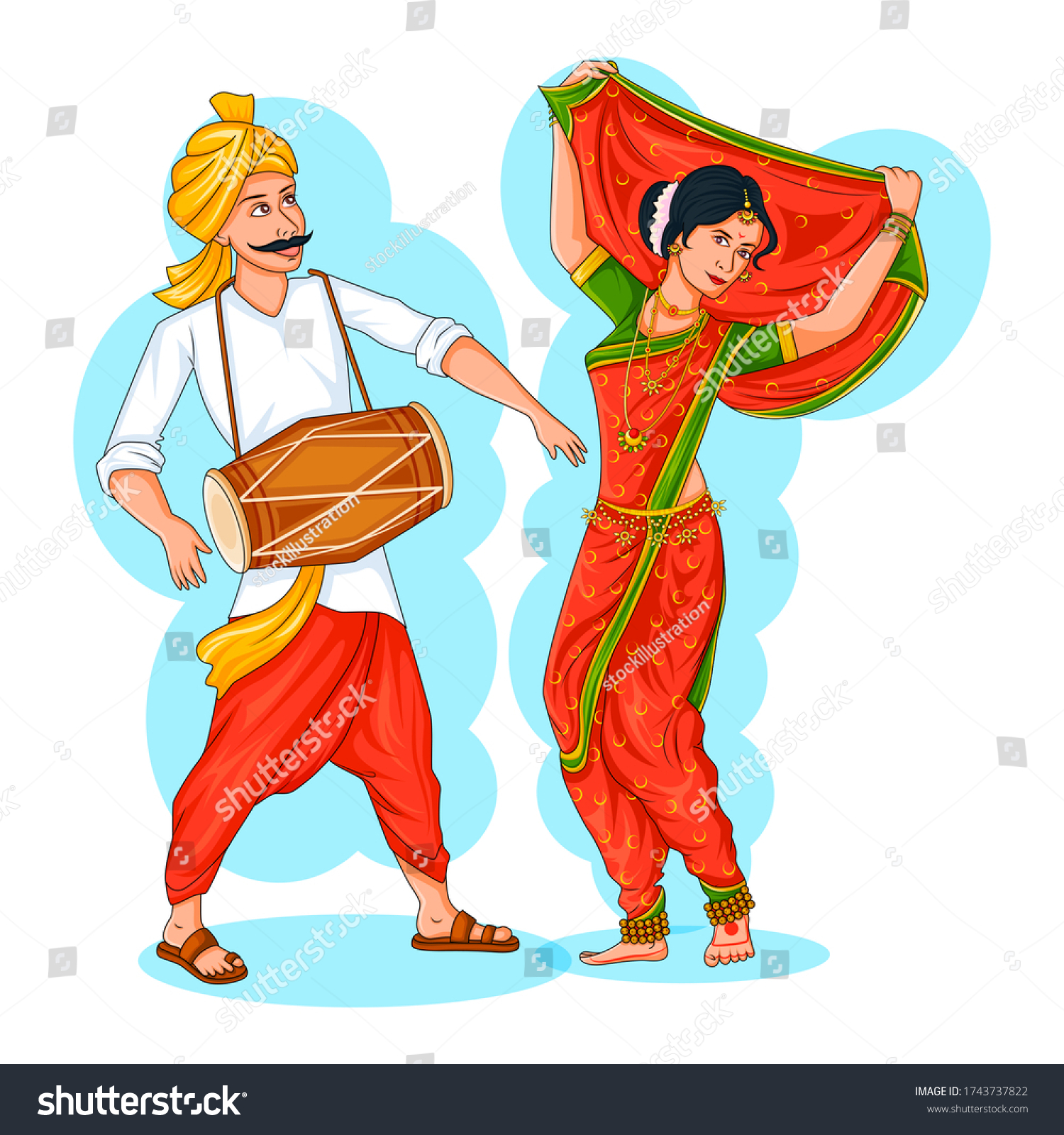 Vektor Stok Dancing Maharashtrian Couple Doing Lavani Dance Tanpa Royalti 1743737822 6860