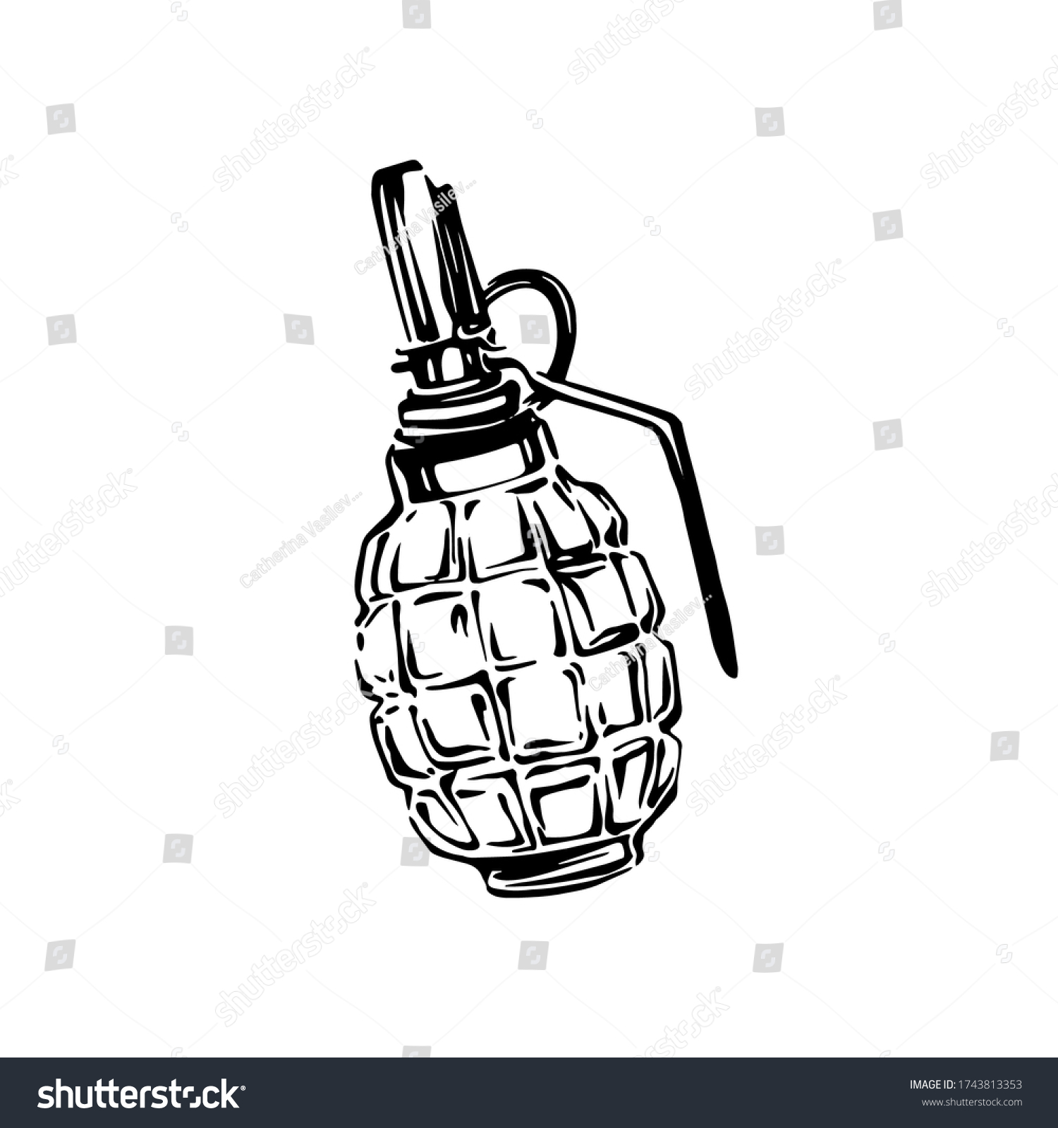 Hand Drawn Grunge Grenade Ink Drawing Stock Vector (Royalty Free ...