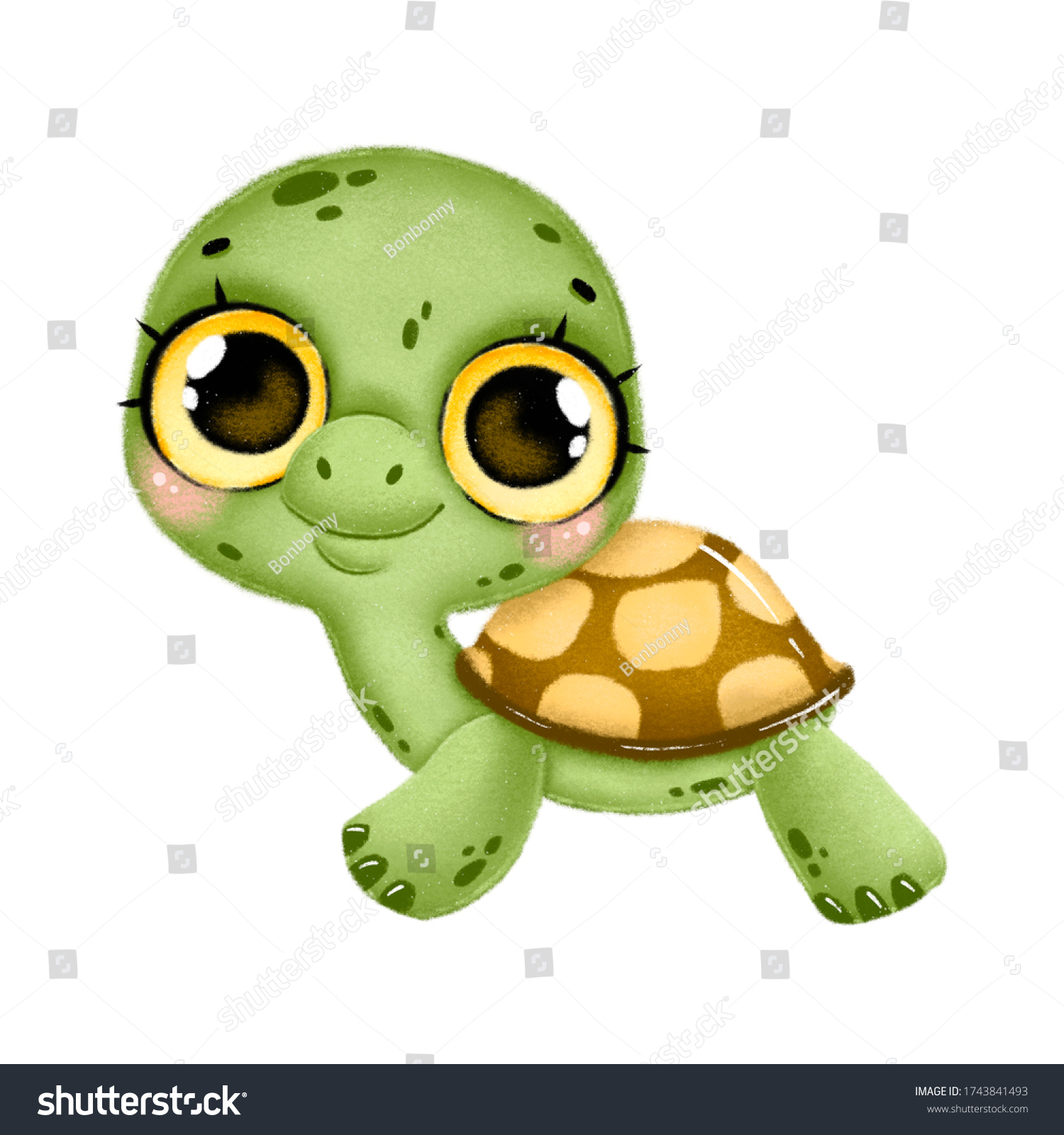 Illustration Cute Cartoon Baby Turtle Big Stock Illustration 1743841493 ...