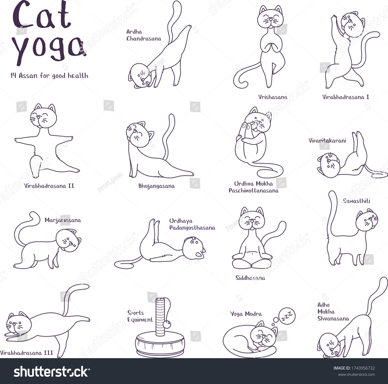 Vector Black White Illustration Cat Yoga Stock Vector (Royalty Free ...