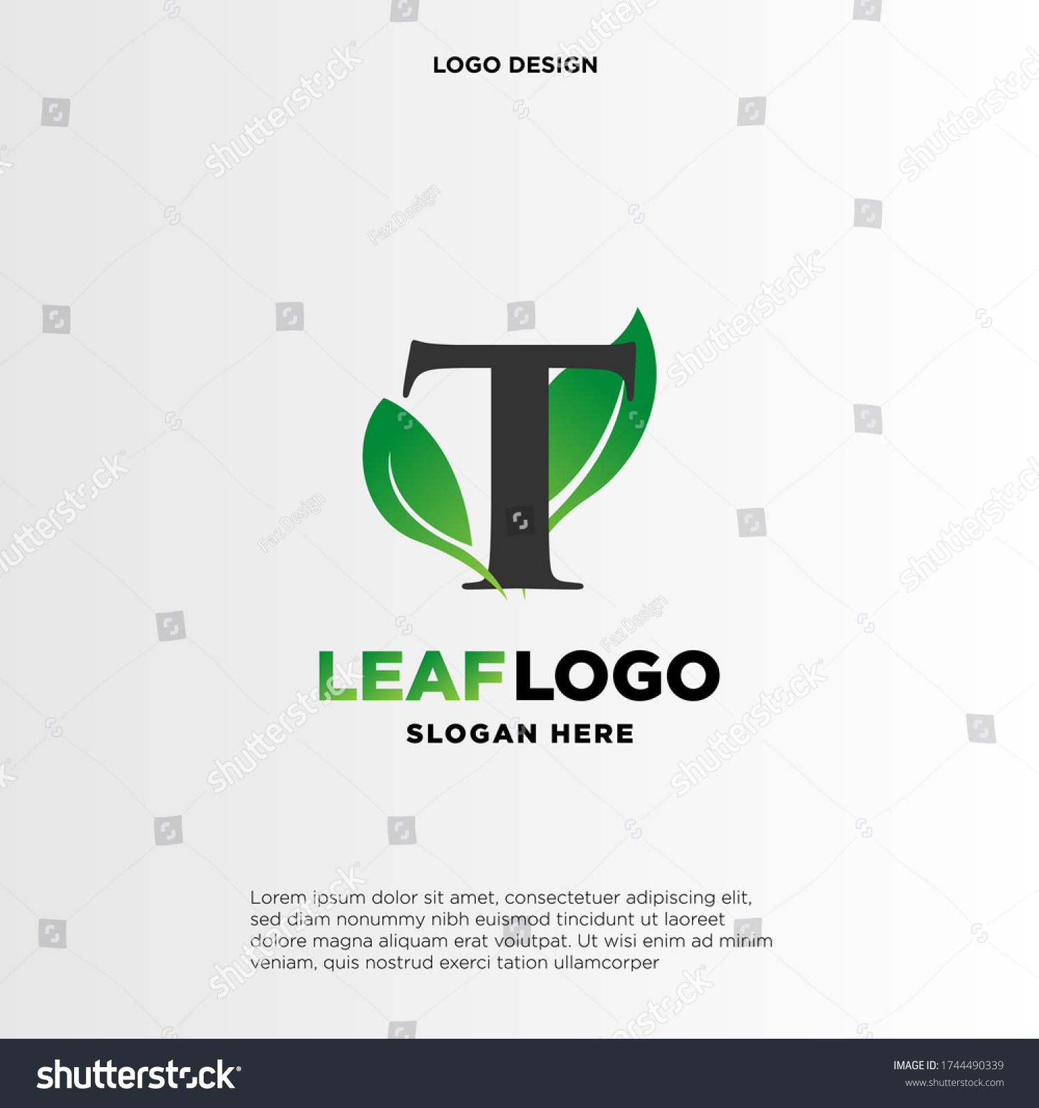 Letter T Green Leaf Logo Design Stock Vector (Royalty Free) 1744490339 ...