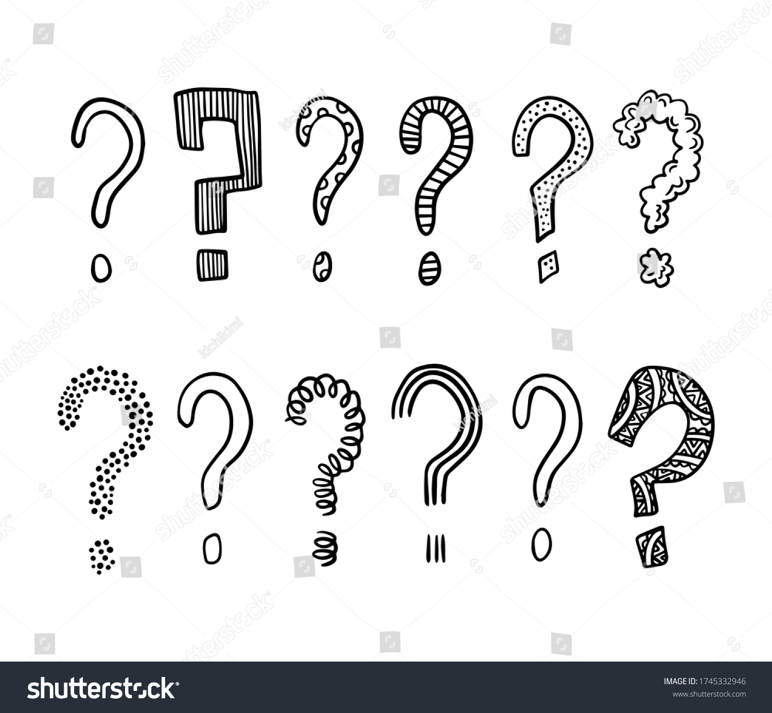 Doodle Outline Question Marks Punctuation Stock Vector (Royalty Free ...