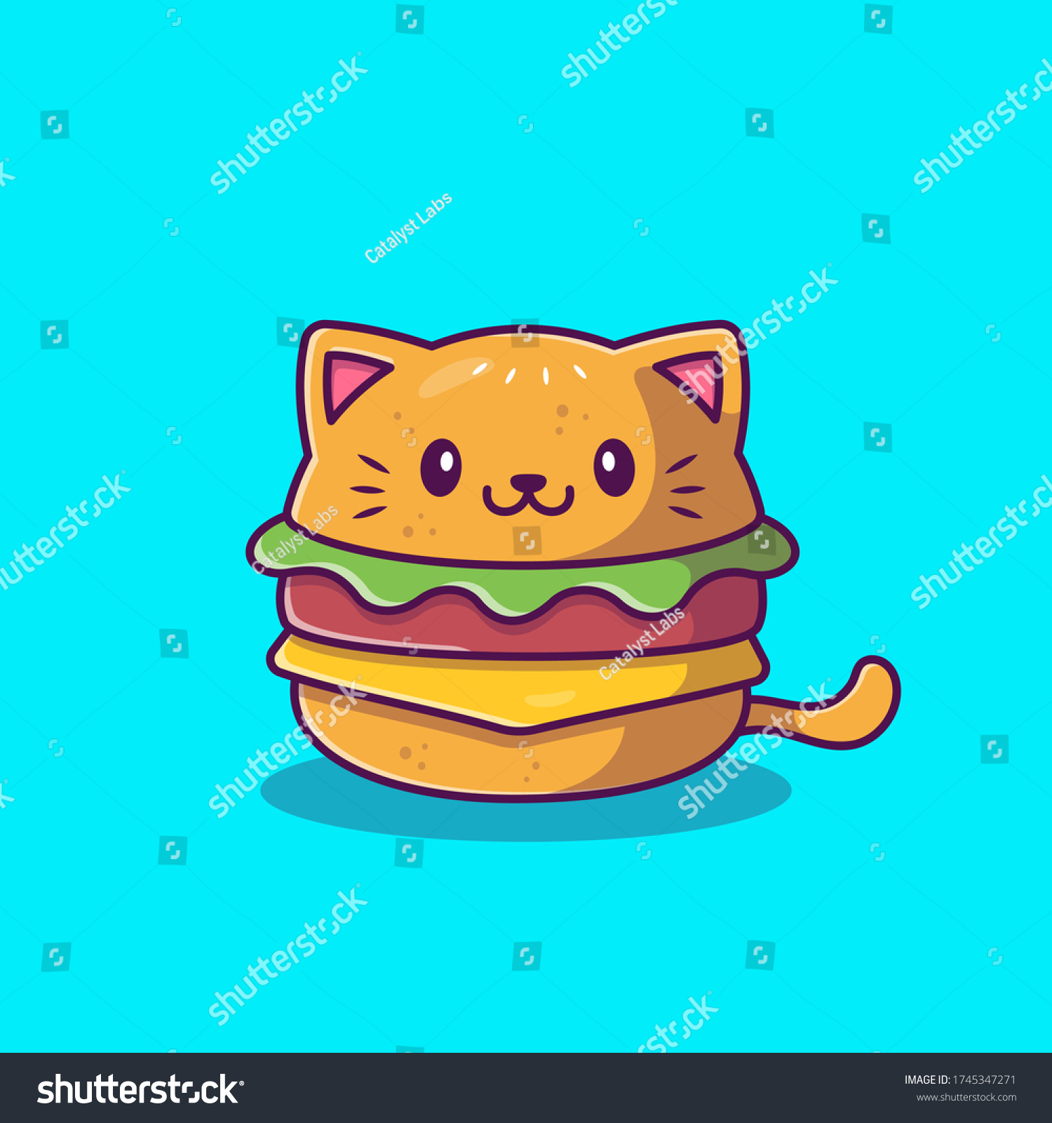 Cute Cat Burger Cartoon Vector Icon Stock Vector (Royalty Free ...