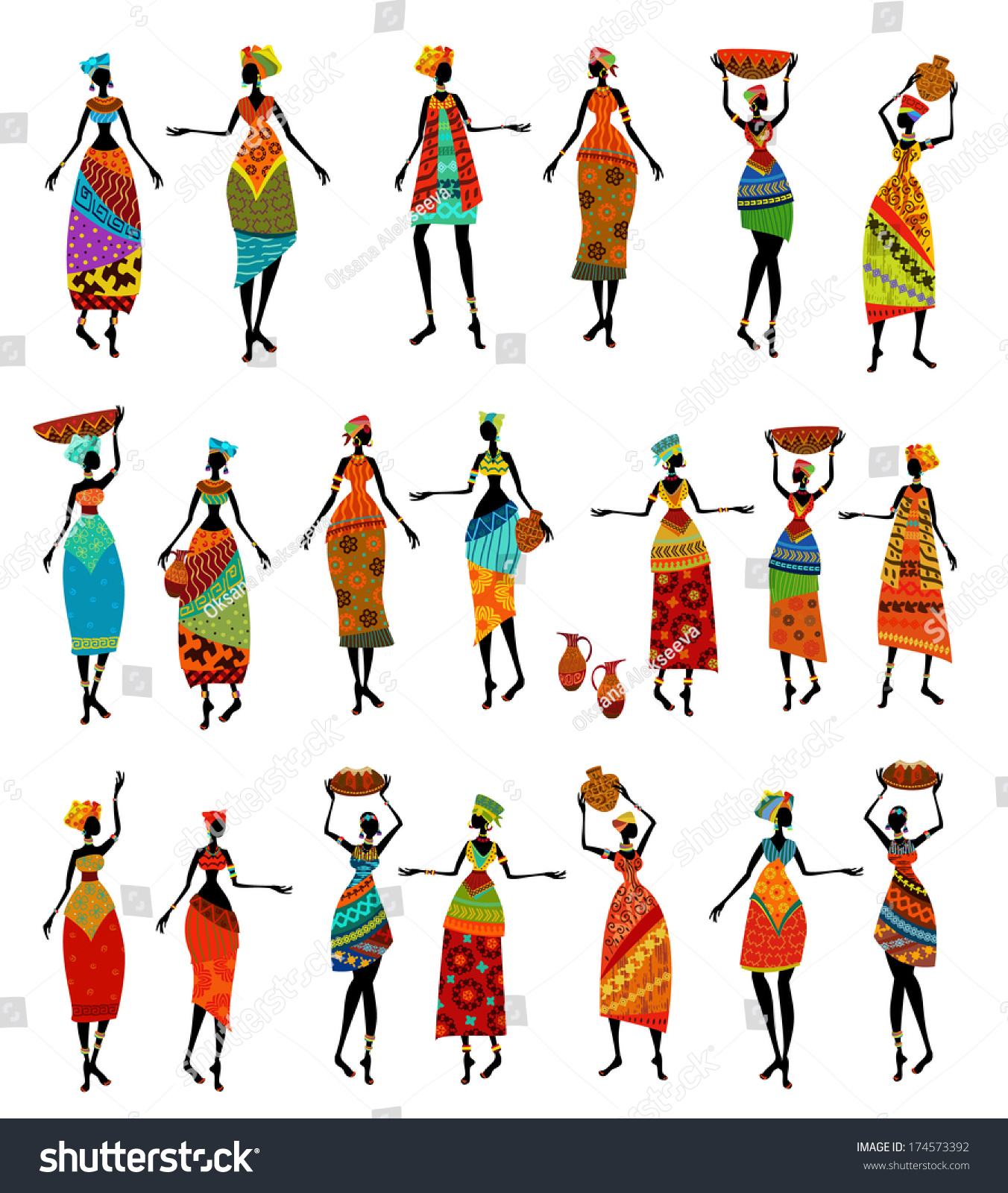 Set Isolated Beautiful African Women Stock Vector Royalty Free 174573392 Shutterstock 0793