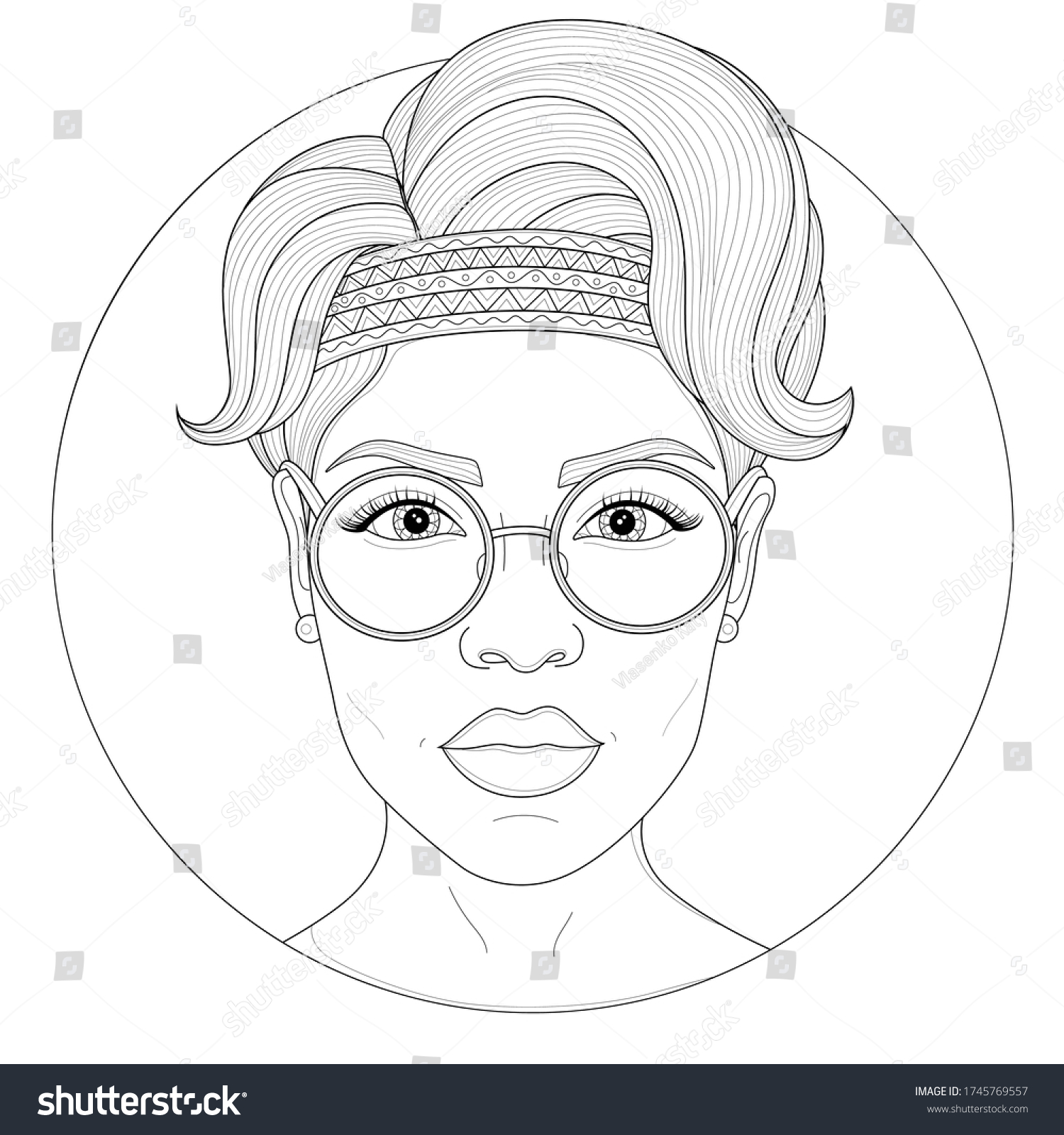 Hippie Girl Glassescoloring Book Antistress Children Stock Vector ...