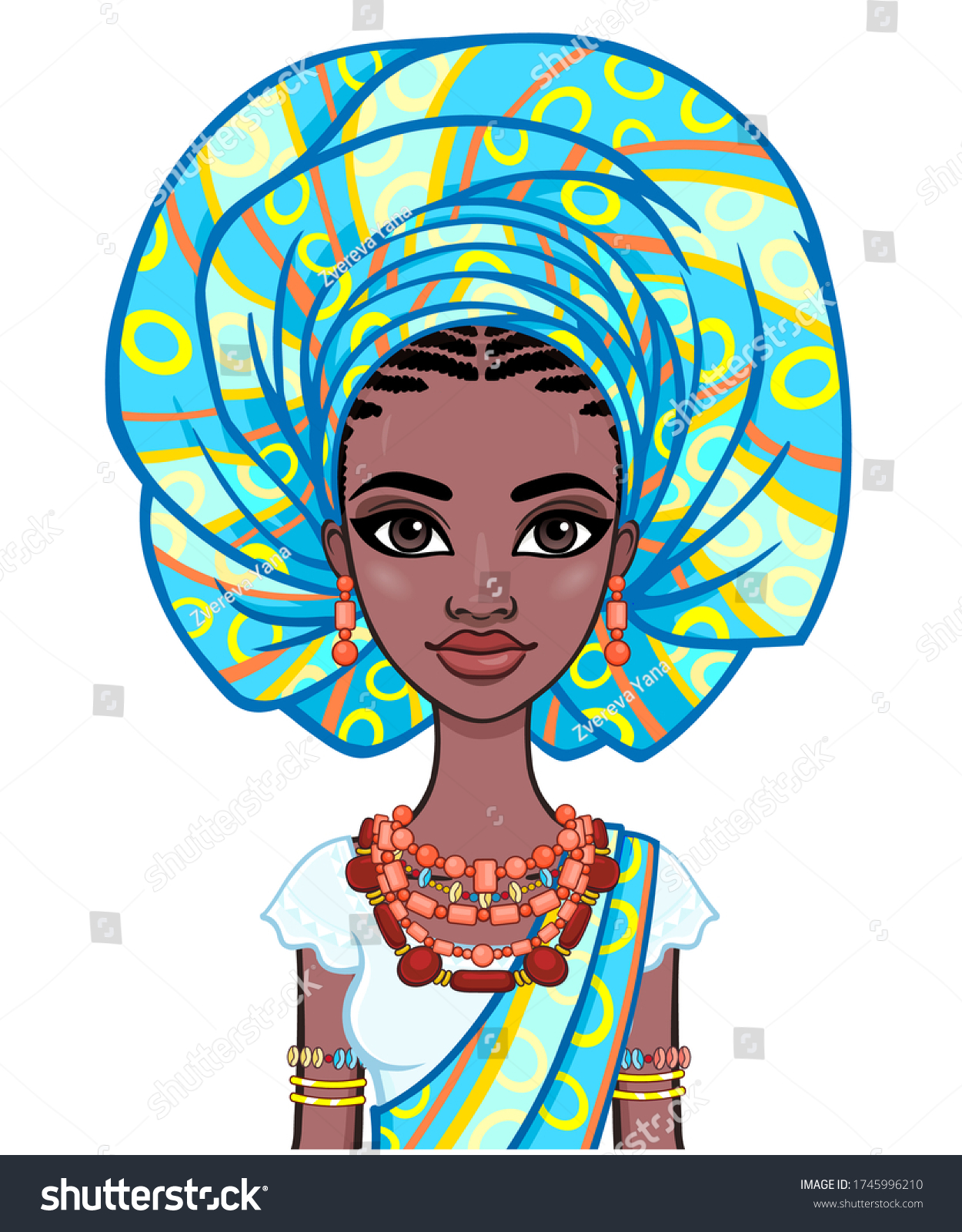 Animation Portrait Young African Woman Turban Stock Vector (Royalty ...