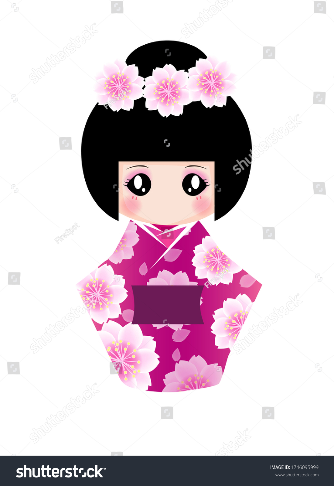 Hand Drawn Vintage Cute Japanese Girl Stock Vector (Royalty Free ...