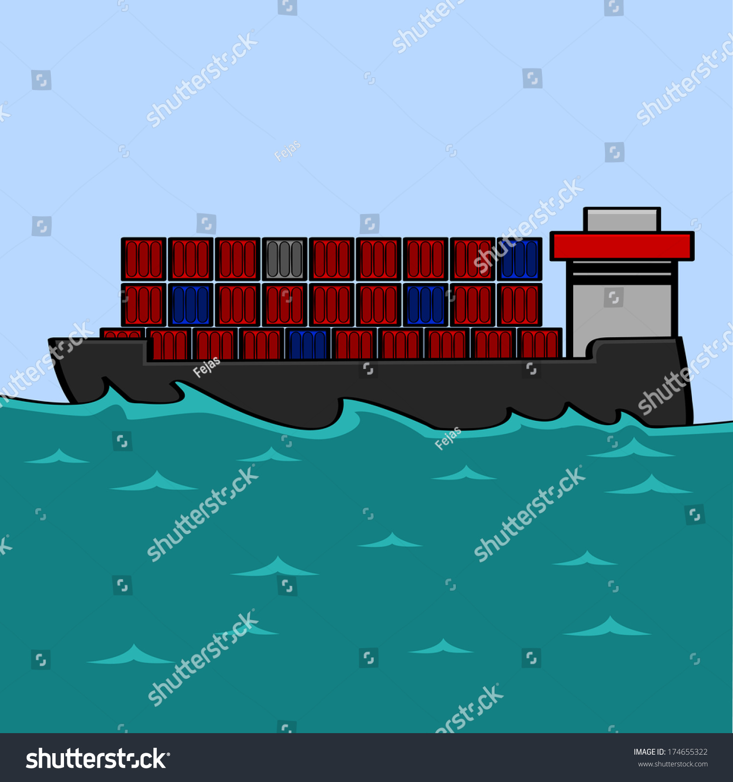 Cartoon Illustration Showing Cargo Ship Carrying Stock Illustration ...