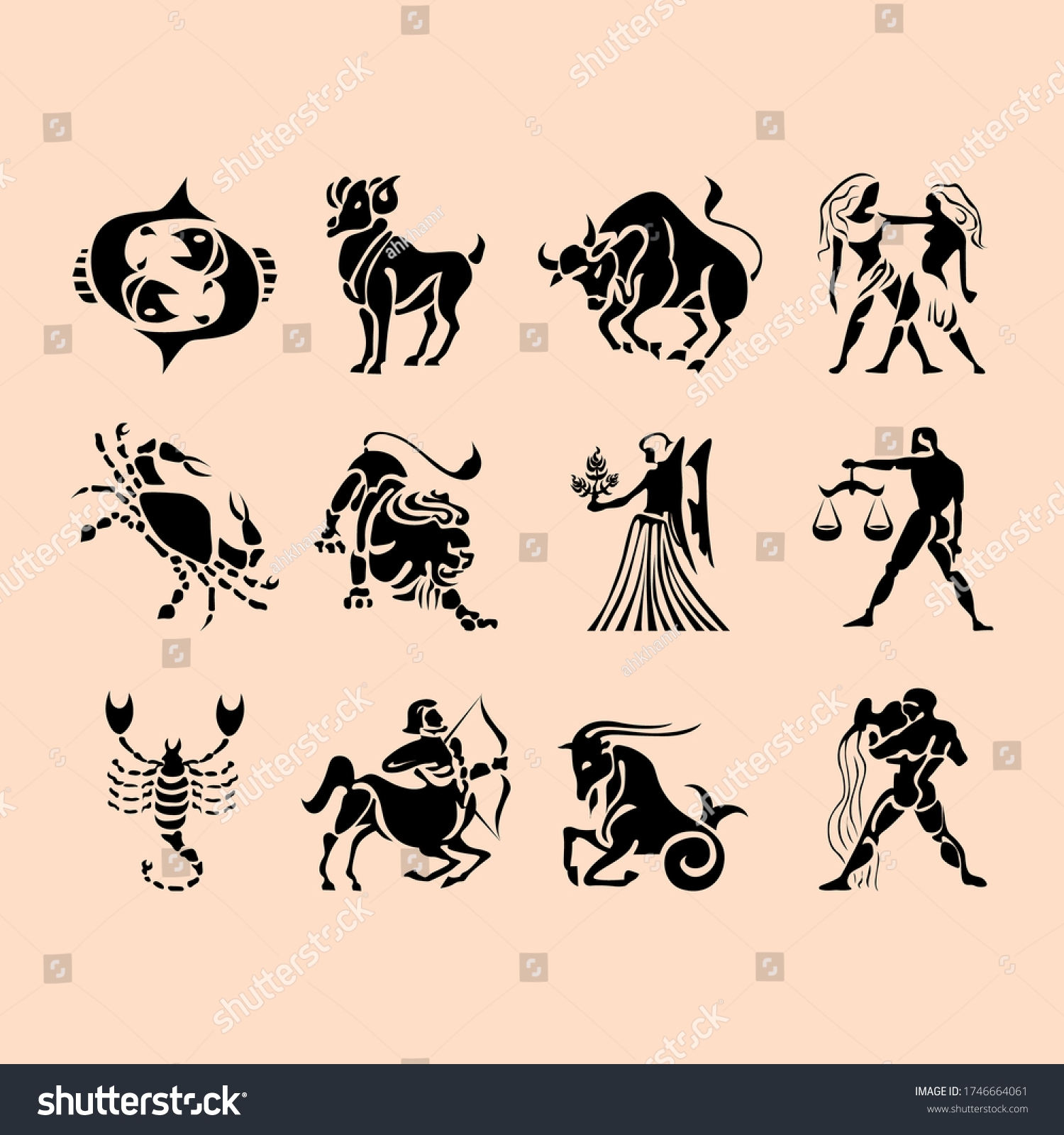 Set Zodiac Signs Icons Aries Leo Stock Vector Royalty Free 1746664061 Shutterstock 9499