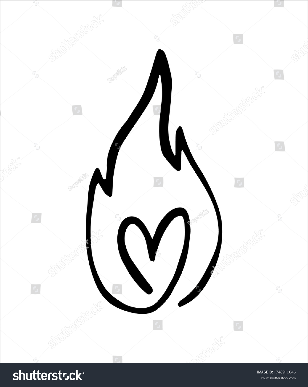 Line Fire Heart Flame Graphic Element Stock Vector (Royalty Free ...