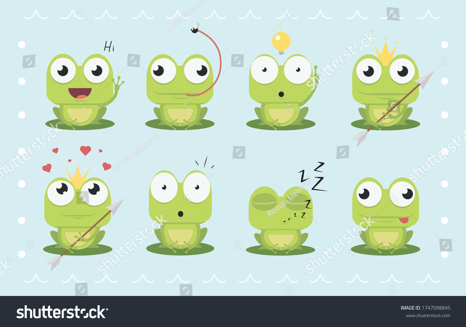 Cartoon Frog Emotions Vector Frog Arrow Stock Vector (Royalty Free ...