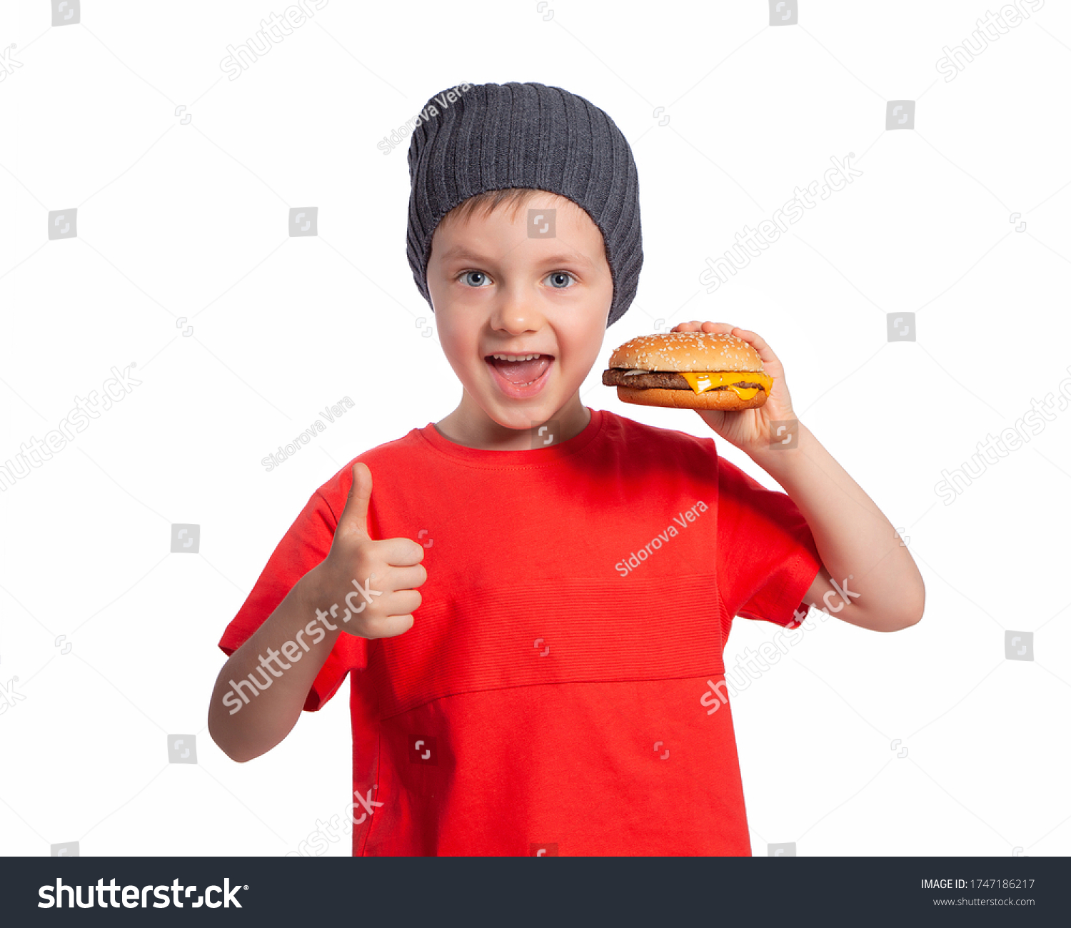 Child Hamburger Shows Class Gesture Beautiful Stock Photo 1747186217 ...