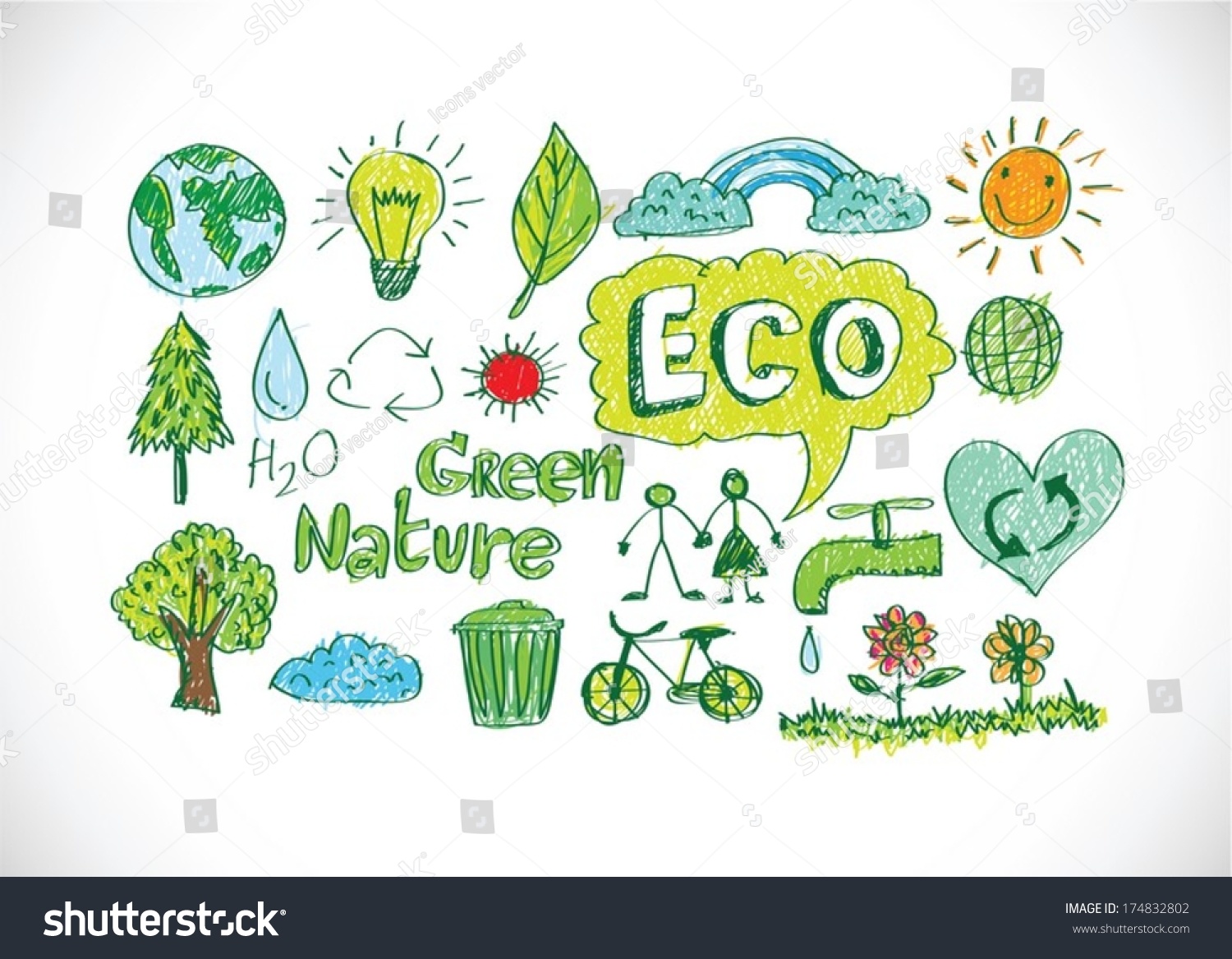 Doodles Eco Vector Set Stock Vector (Royalty Free) 174832802 | Shutterstock