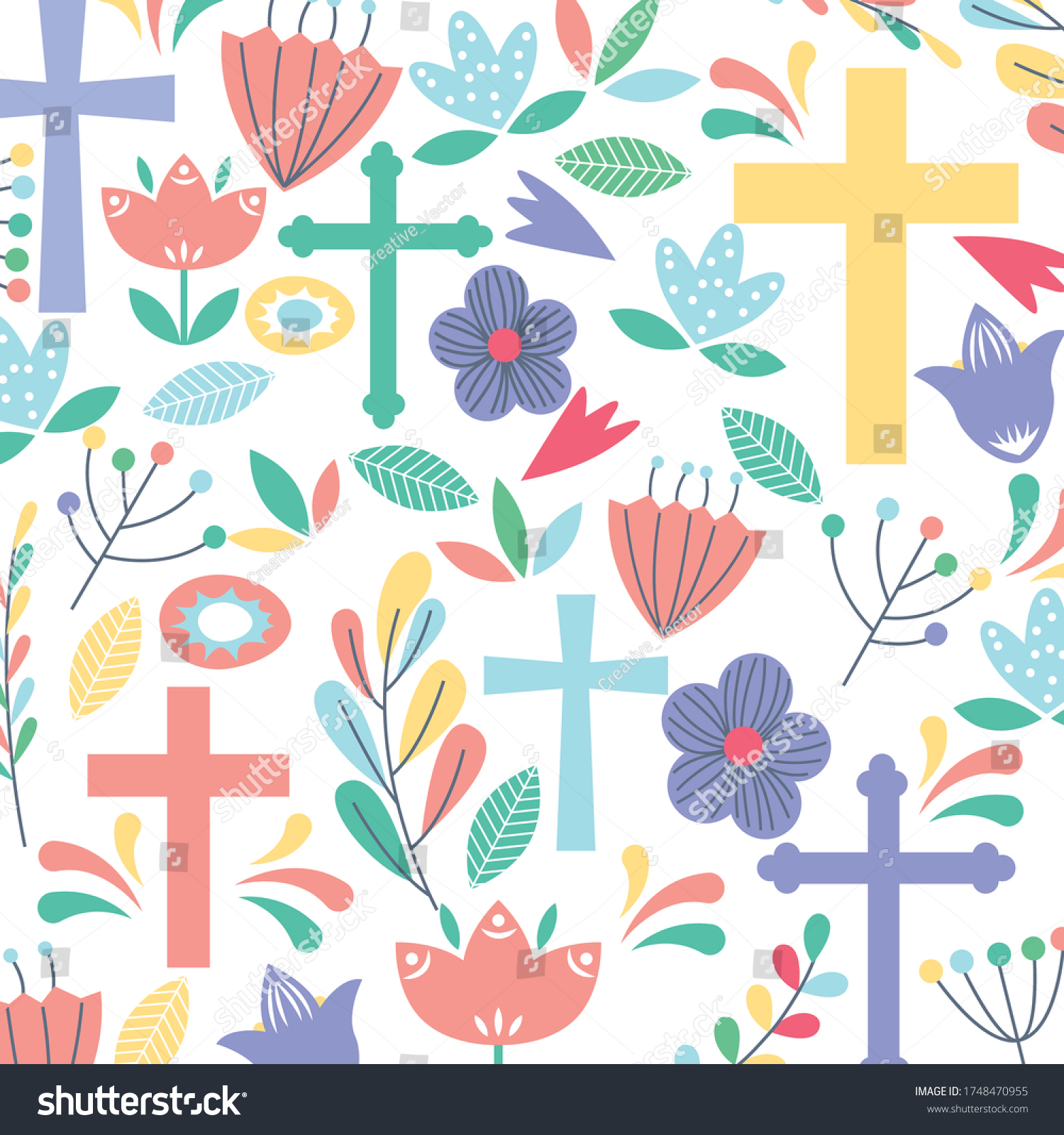 Christian Pattern Background Cross Flowers Vector Stock Vector (Royalty