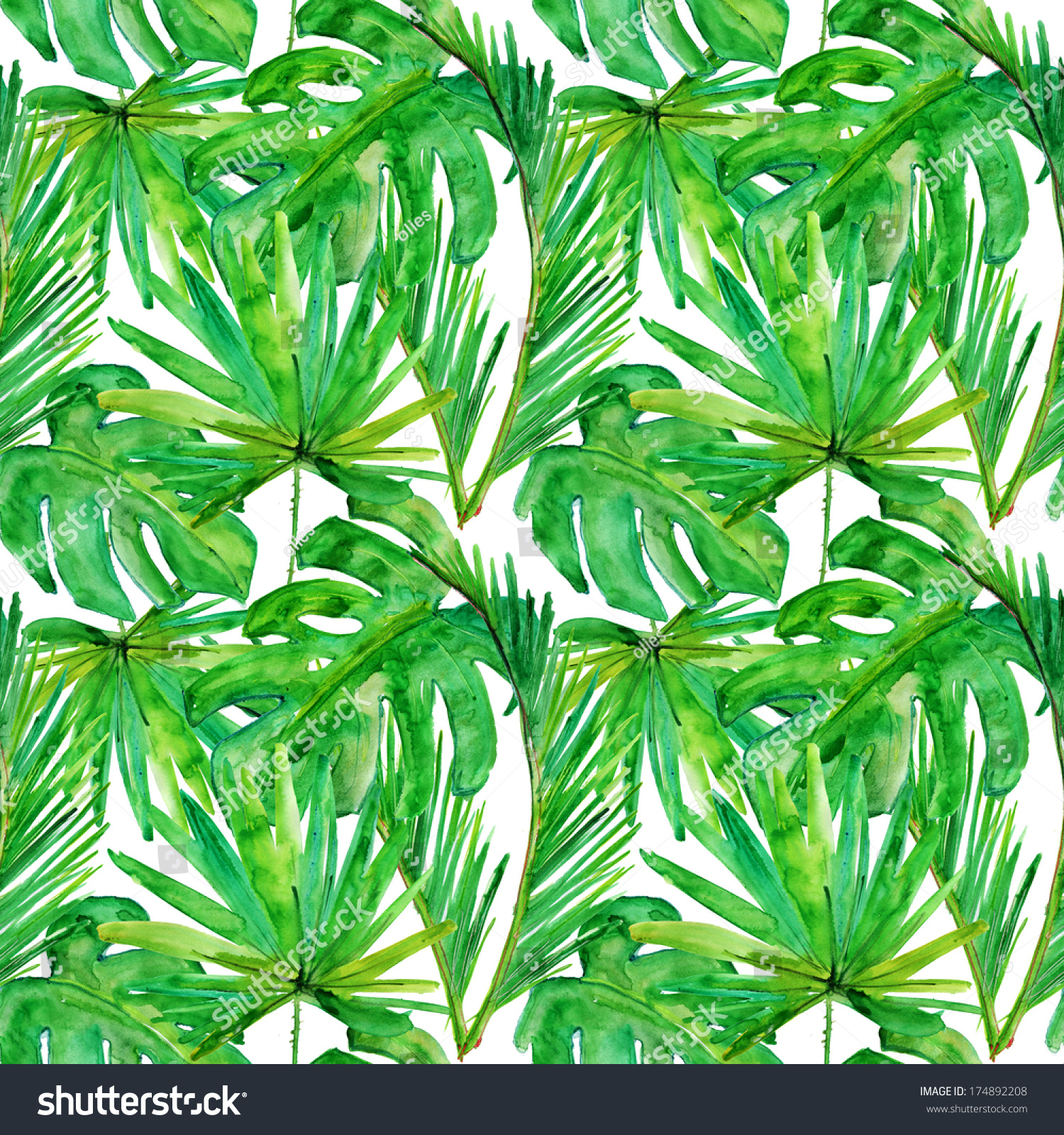 Tropical Leaves Watercolor Background Stock Illustration 174892208 ...