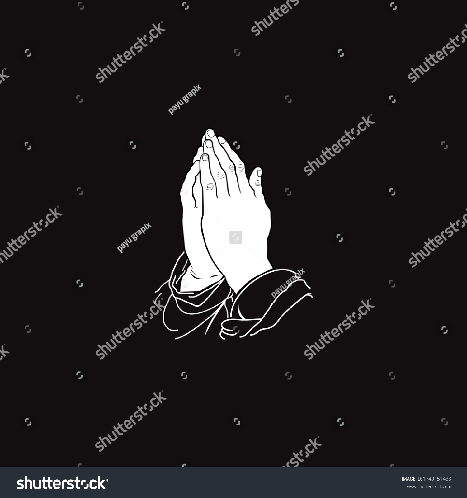 Hand Prayer Black White Vector Stock Vector (Royalty Free) 1749151433 ...