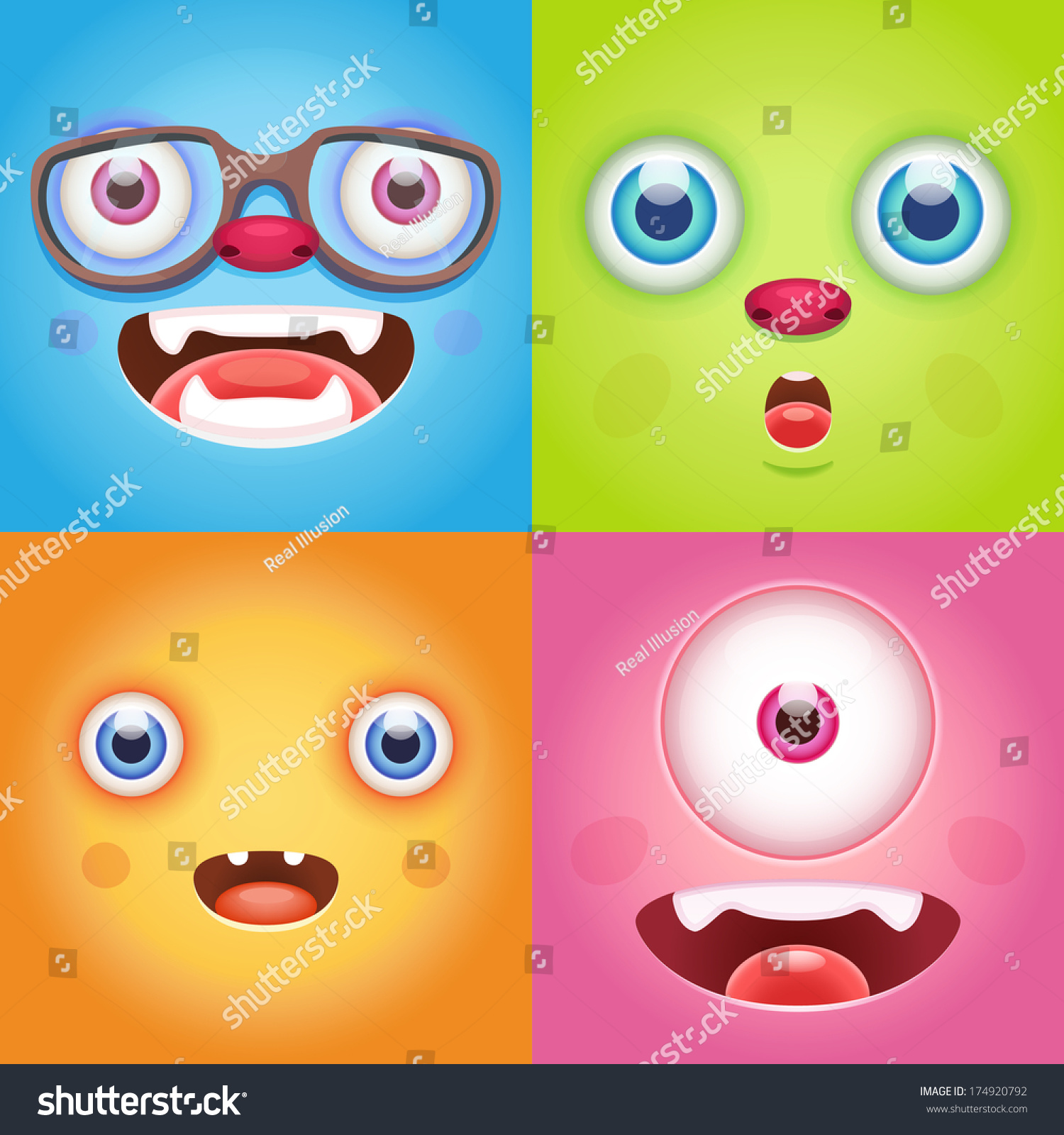 Monster Faces Stock Vector (Royalty Free) 174920792 | Shutterstock