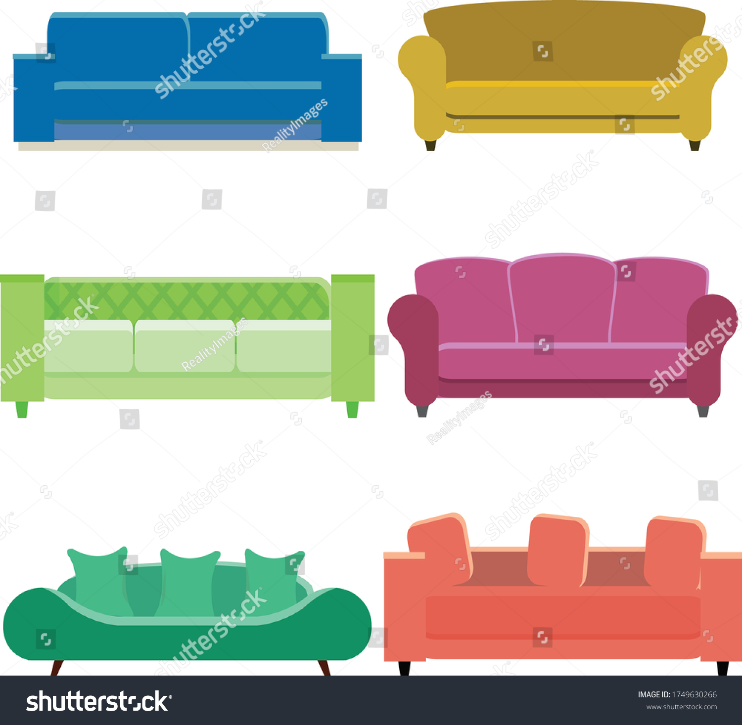 Collection Sofa Set Vector Form Stock Vector (Royalty Free) 1749630266