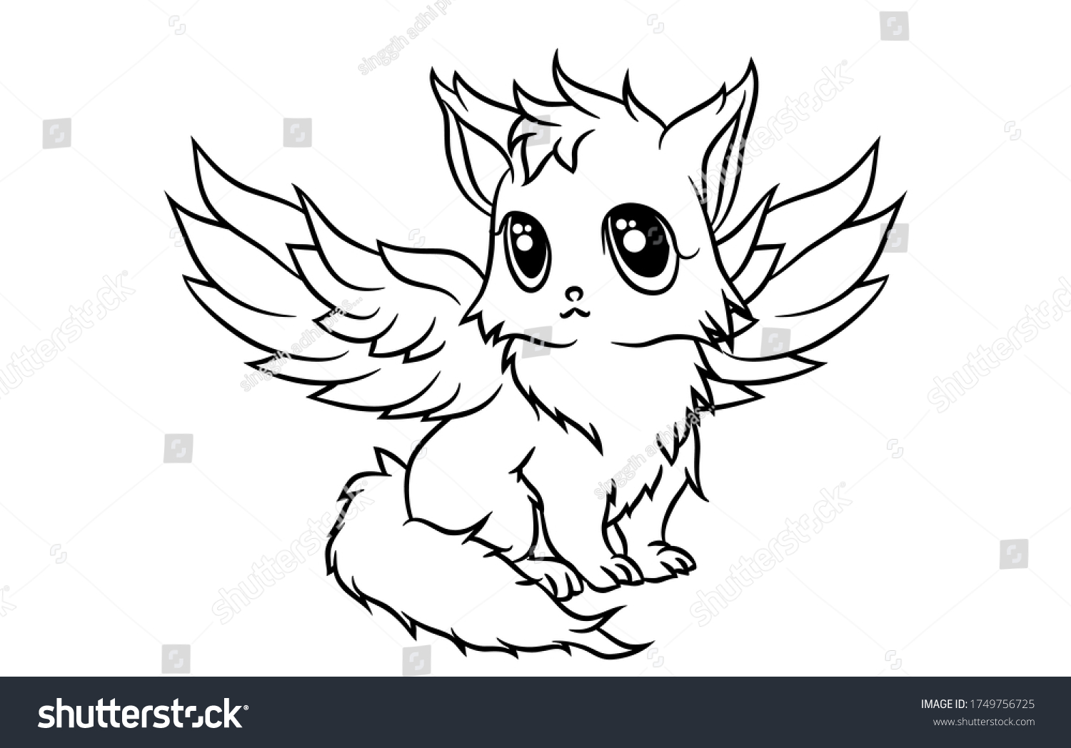 Cute Winged Fox Sitting Relaxed Looking Stock Vector (Royalty Free ...