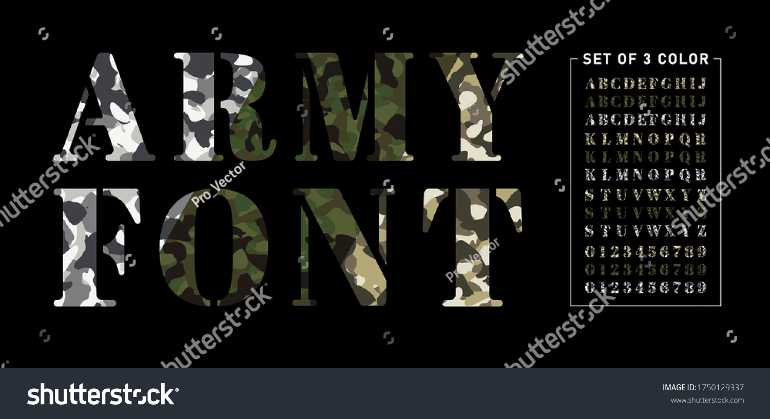 Set Army Alphabets 3 Colors Set Stock Vector (Royalty Free) 1750129337 ...