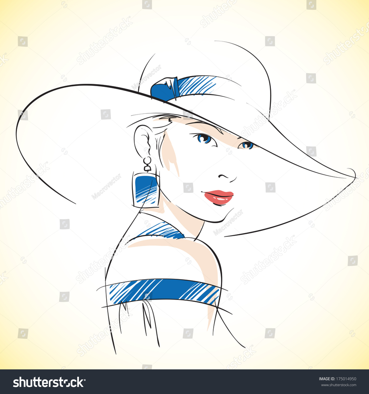 Fashion Sketch Beautiful Young Female Hat Stock Illustration 175014950 ...