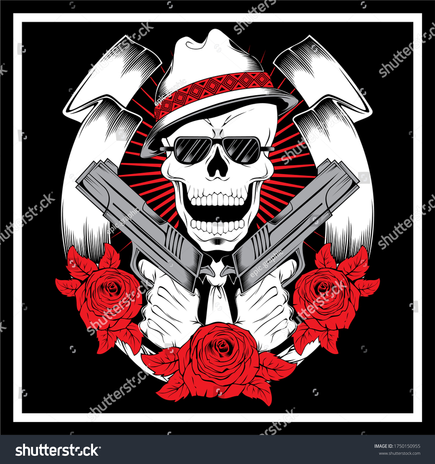 Vector Illustration Mafia Skulls Holding Pistols Stock Vector (Royalty ...