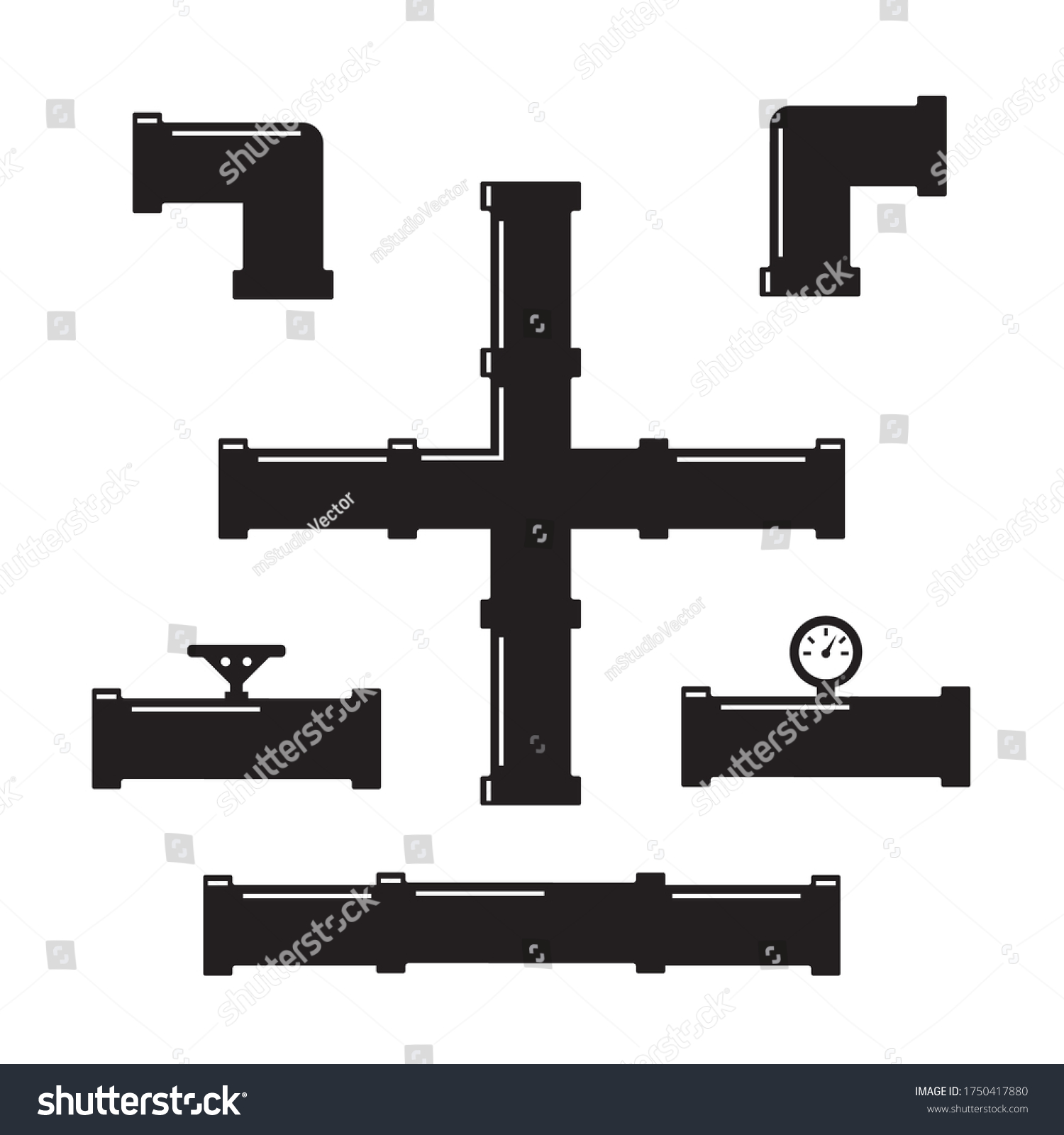 Water Pipes Taps Silhouette Pipe Fittings Stock Illustration 1750417880 ...