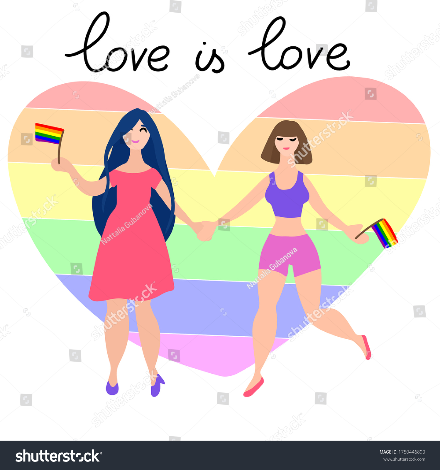 Happy Lesbian Couple Going Pride Parade เวกเตอร์สต็อก ปลอดค่าลิขสิทธิ์ 1750446890 Shutterstock