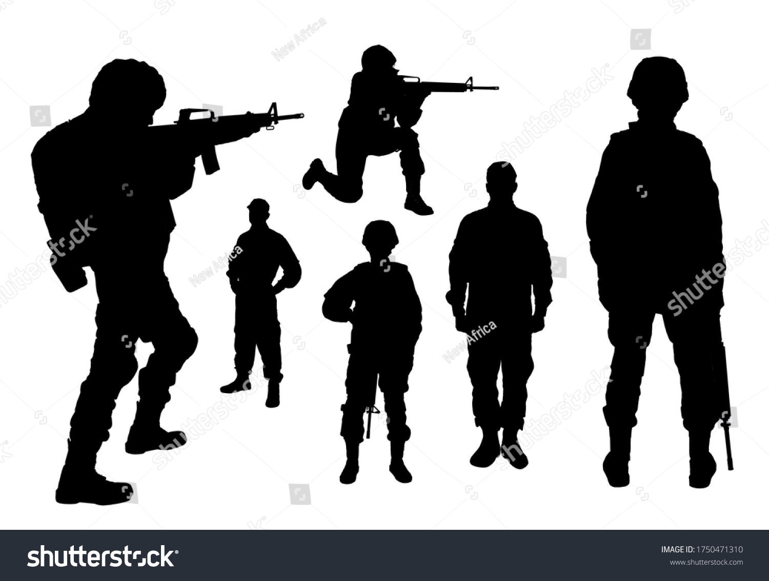 Collage Silhouettes Soldiers On White Background Stock Photo 1750471310 ...