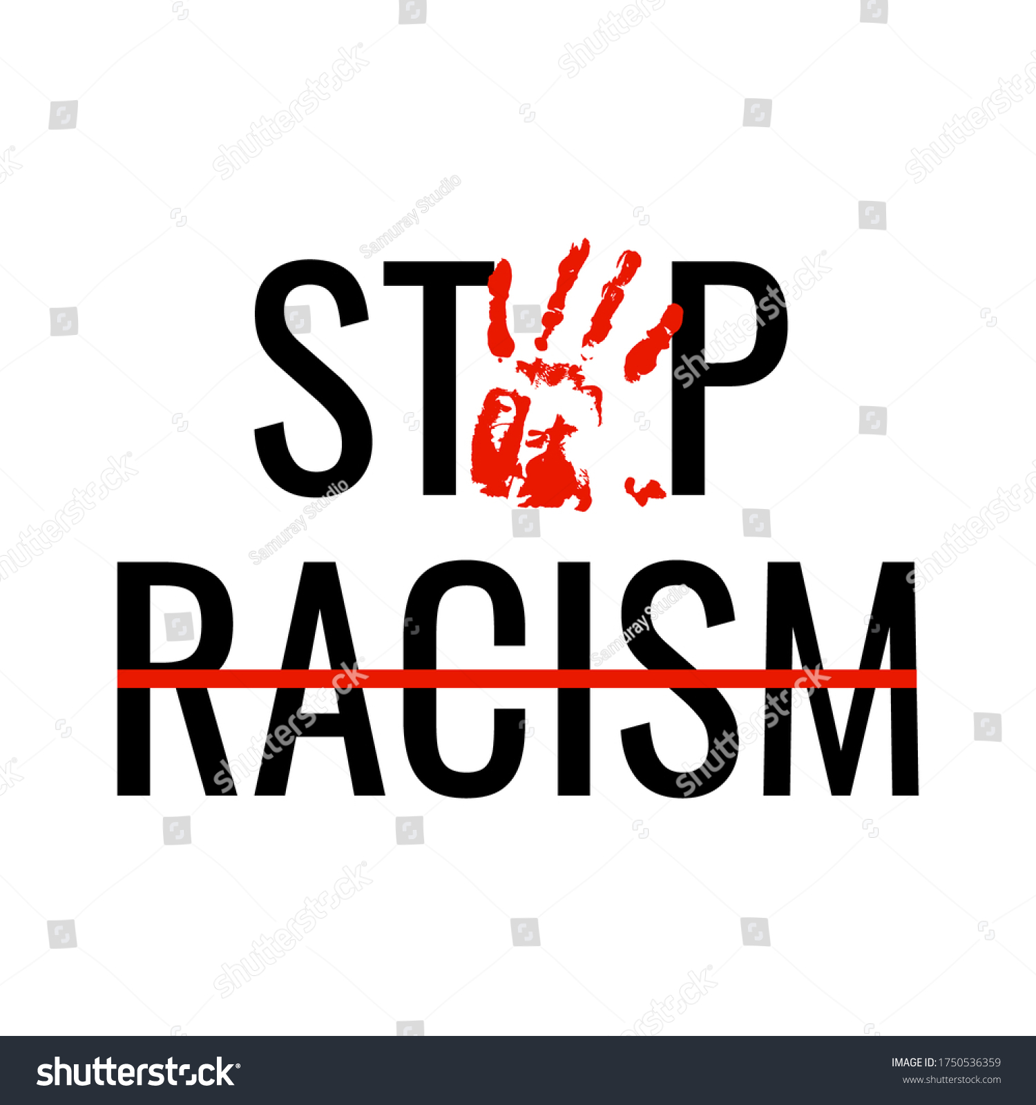 Stop Racism Slogan Red Handprint Silhouette Stock Vector (Royalty Free ...