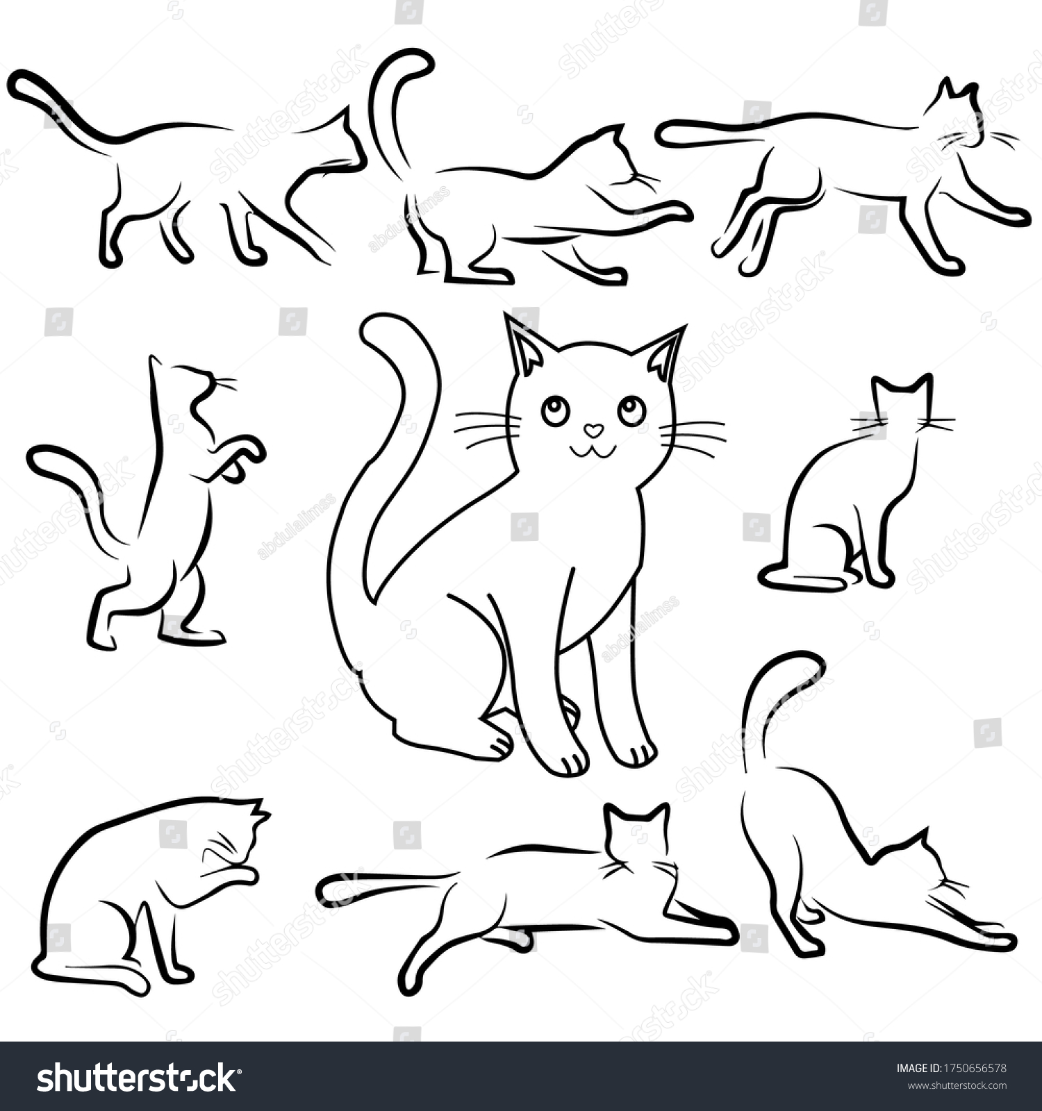 Lots Cats Outline Isolated On White Stock Vector (Royalty Free ...