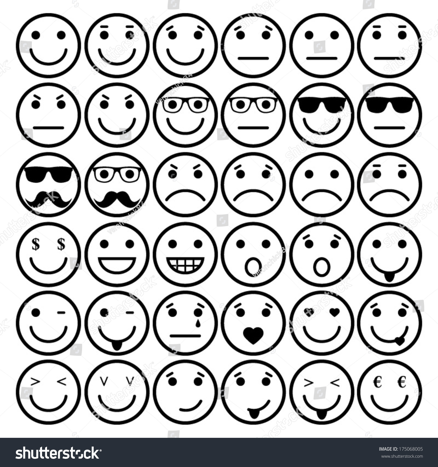 Smile Vector Icons Different Emotions Stock Vector Royalty Free 175068005 Shutterstock 1974