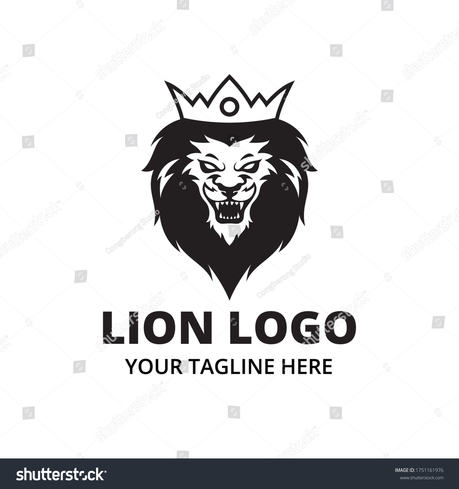 Black White Roar Lion Head Crown Stock Vector (Royalty Free) 1751161976 ...