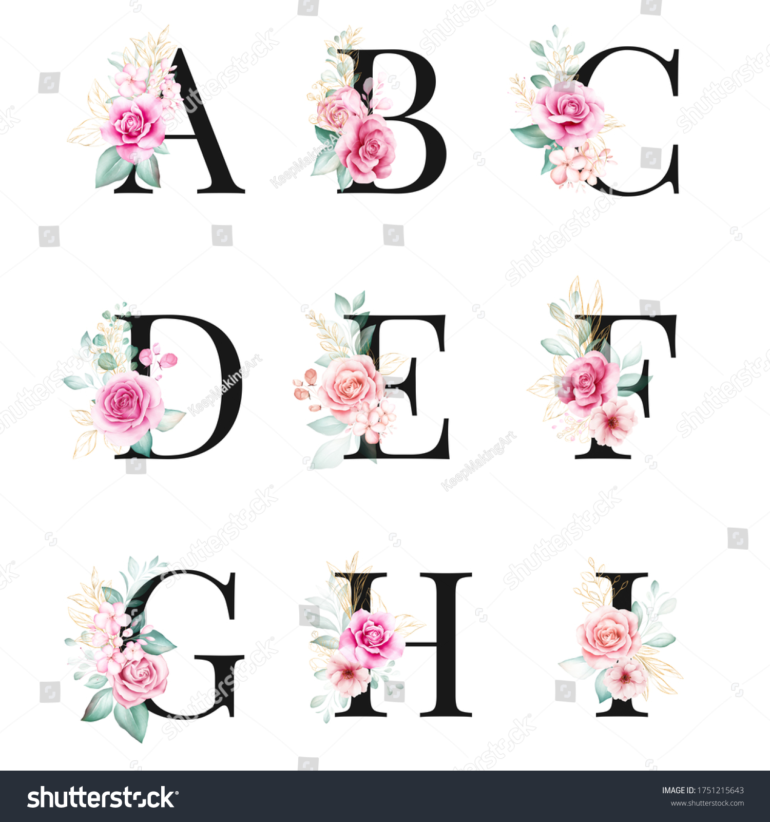 Floral Alphabet Set Letters B C Stock Illustration 1751215643 ...