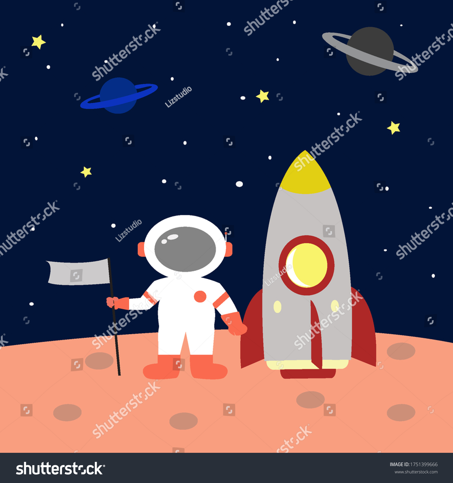 Astronaut Space Cartoon Vector Illustration Kid Stock Vector (Royalty ...