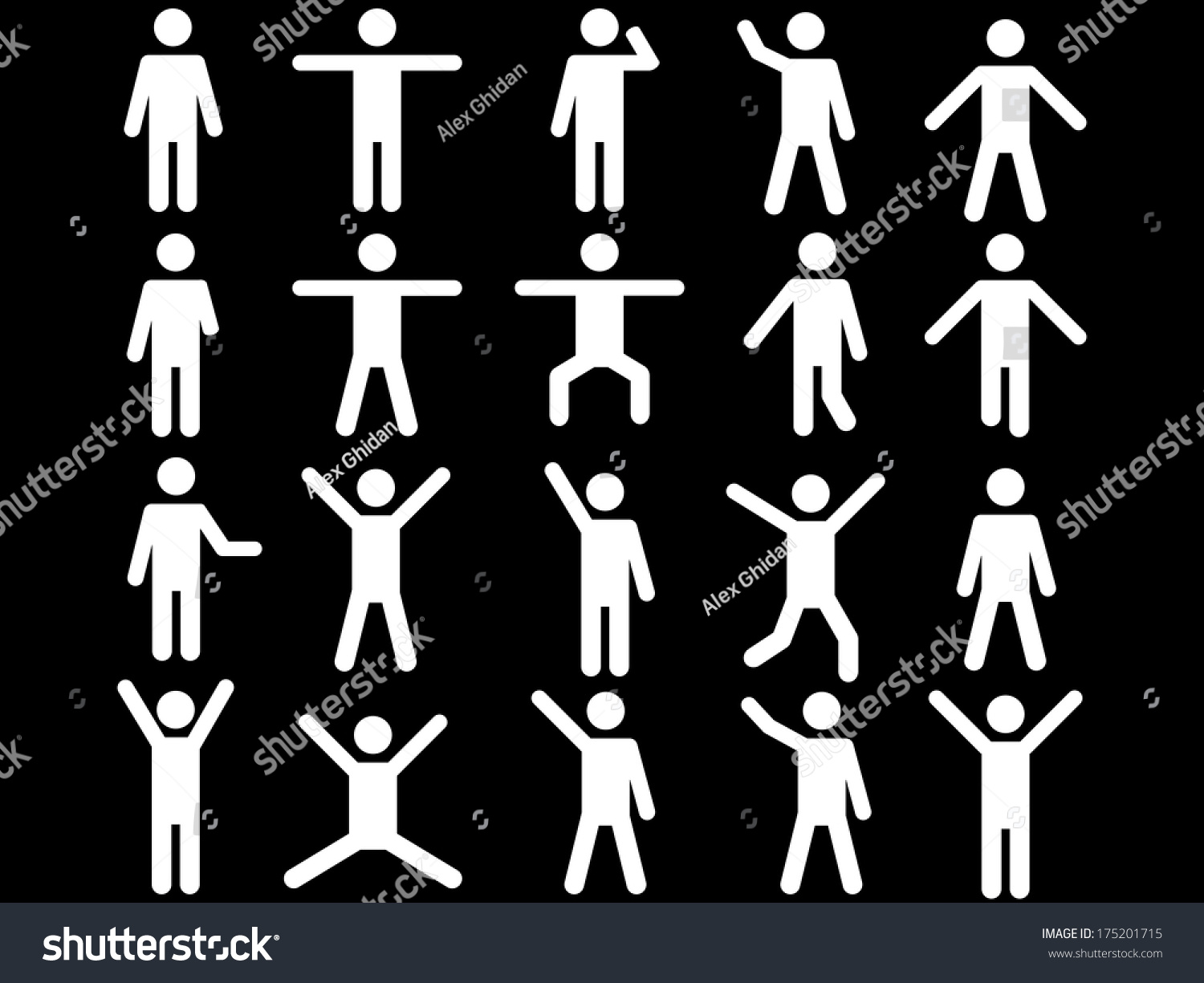 Set Active White Human Pictograms Illustrated Stock Vector (Royalty ...