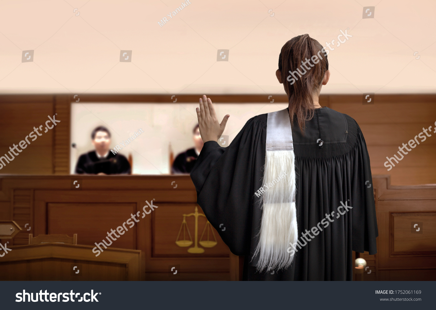 Attorney Woman On Courtroom Give Swear Stock Photo 1752061169