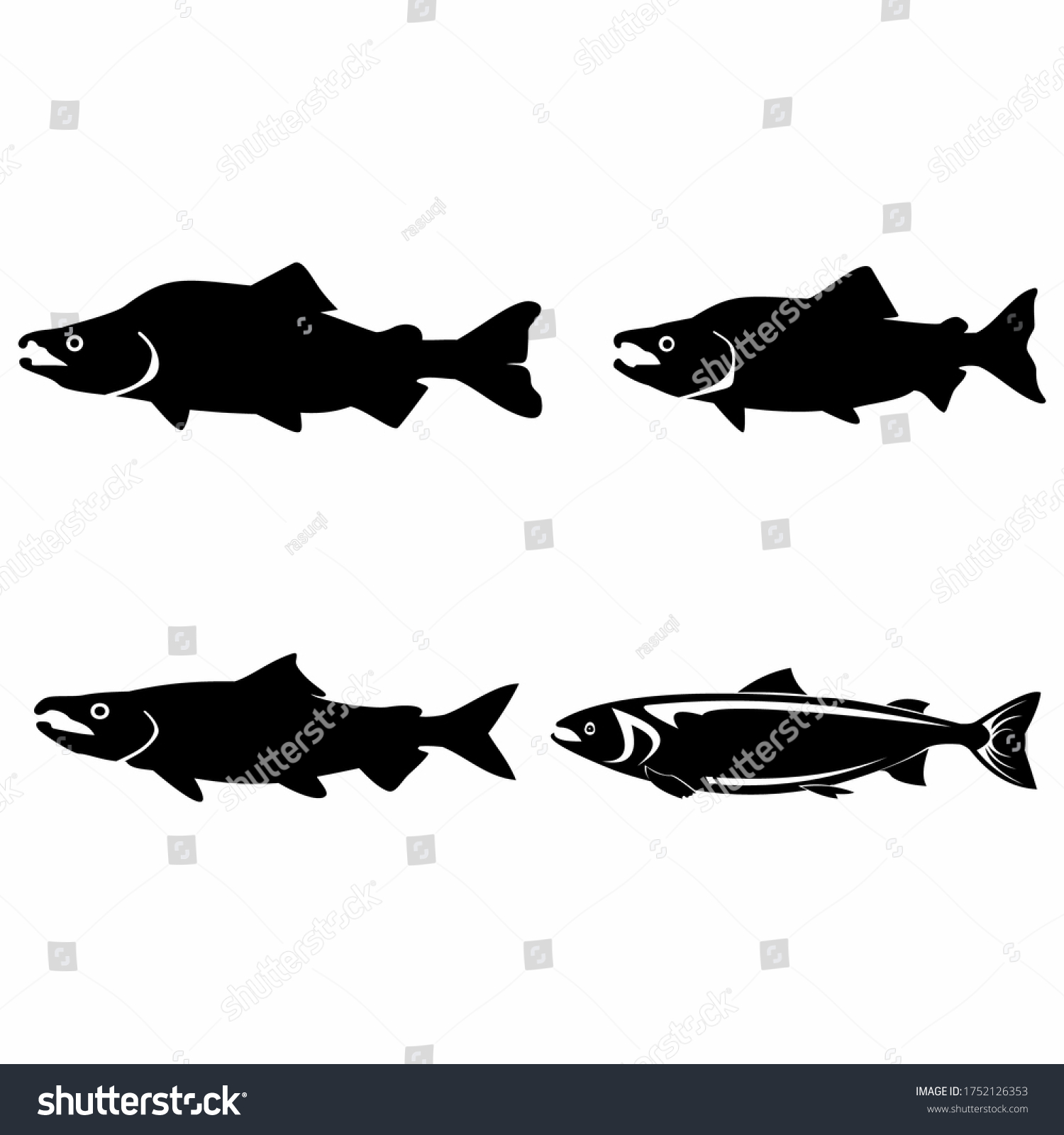Vector Illustration Black Silhouette Salmon On Stock Vector (Royalty ...