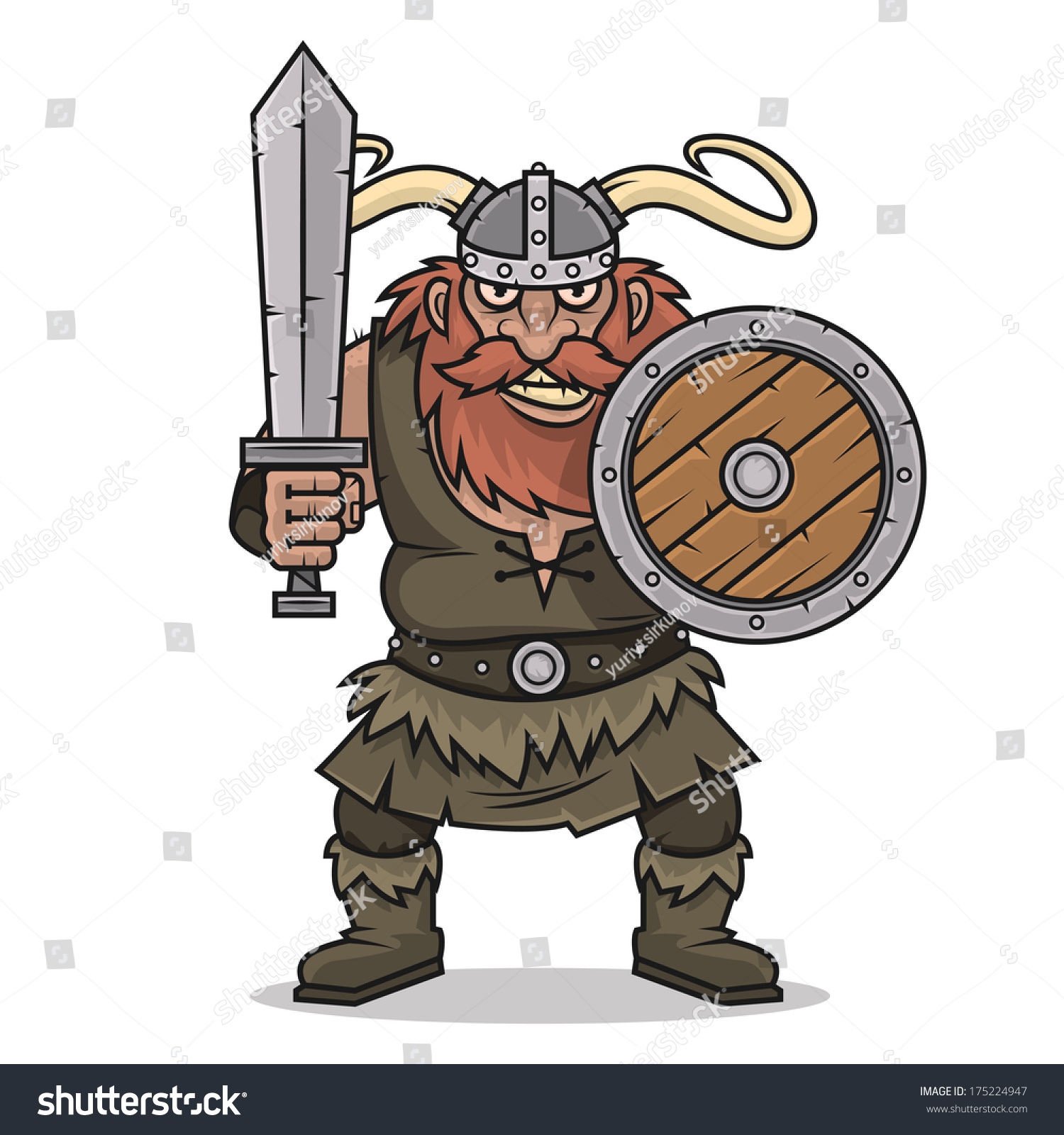 Angry Viking Stand Sword Shield Stock Vector (royalty Free) 175224947 