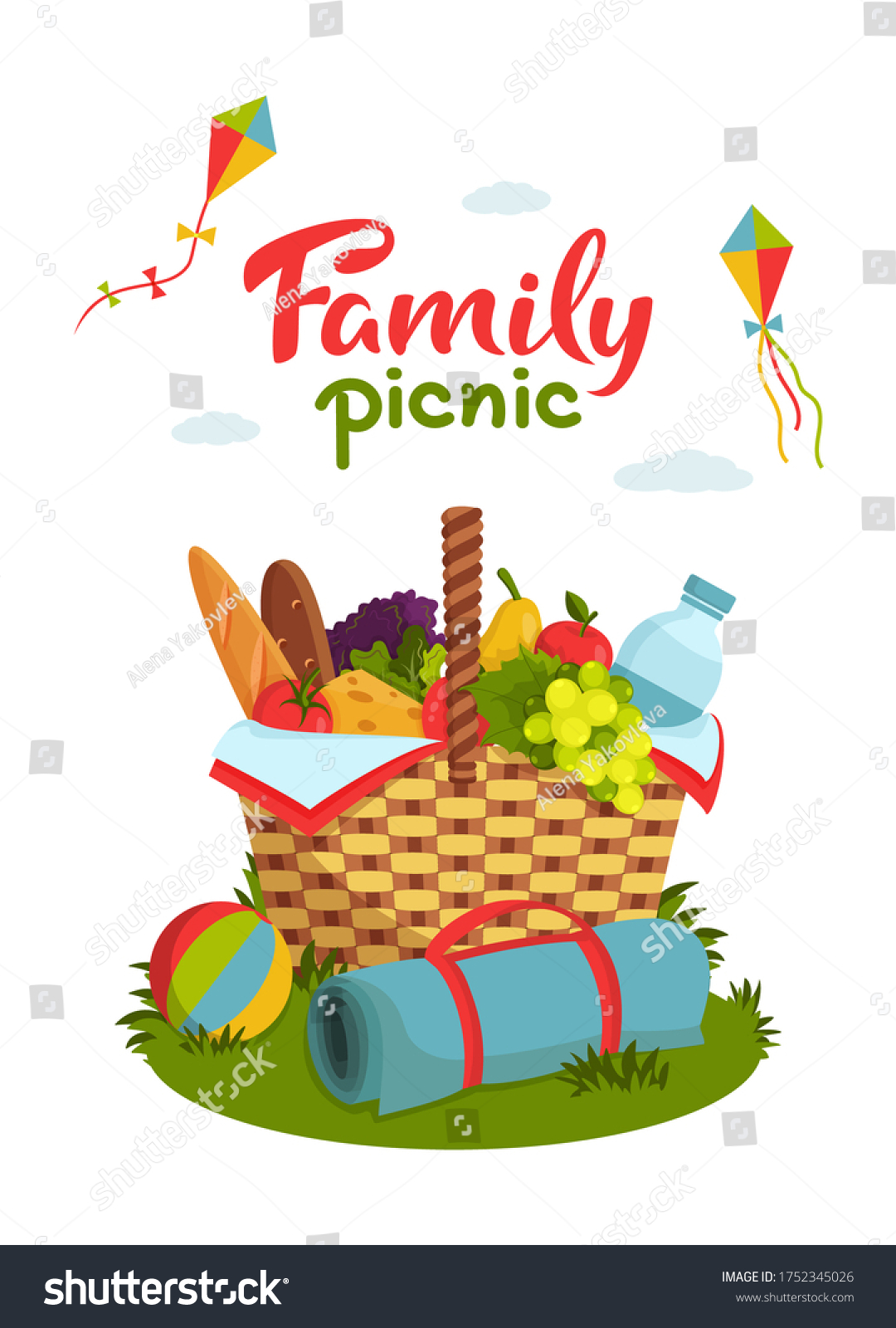 Family Picnic Concept Wicker Picnic Basket Stock Vector (Royalty Free ...