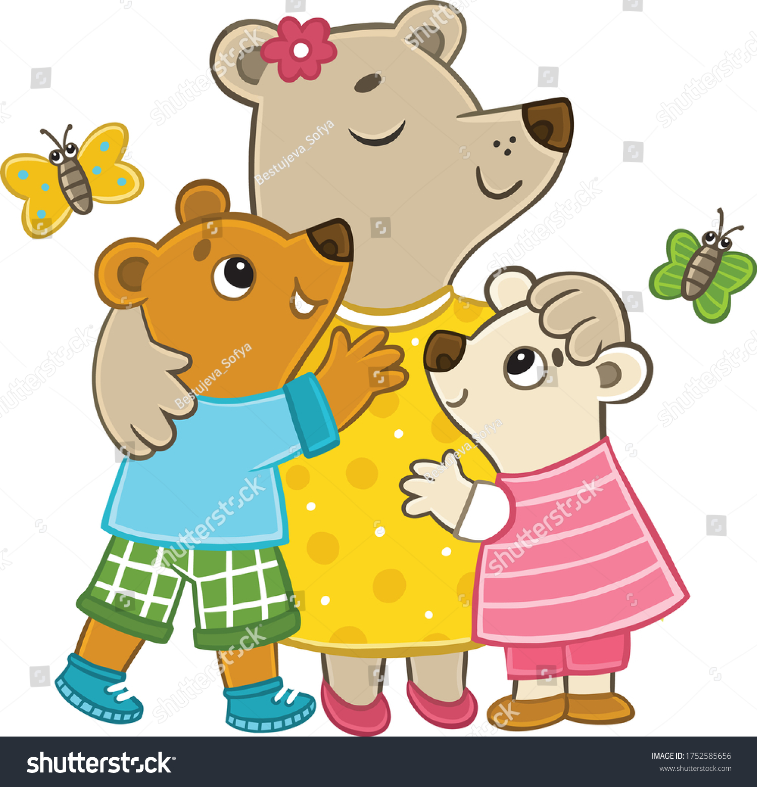 Mama Bear Hugs Her Son Daughter Stock Vector (Royalty Free) 1752585656 ...