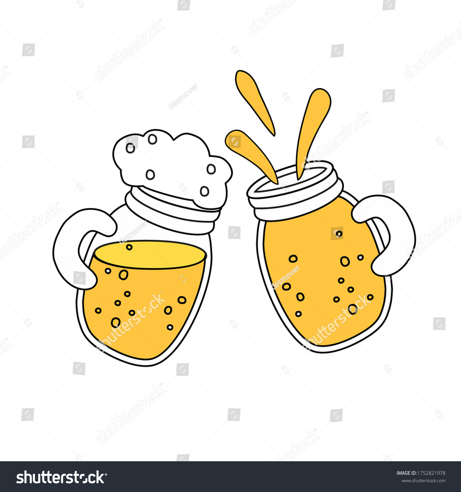 Two Mugs Beer Foam Splash Stock Vector Royalty Free 1752821978