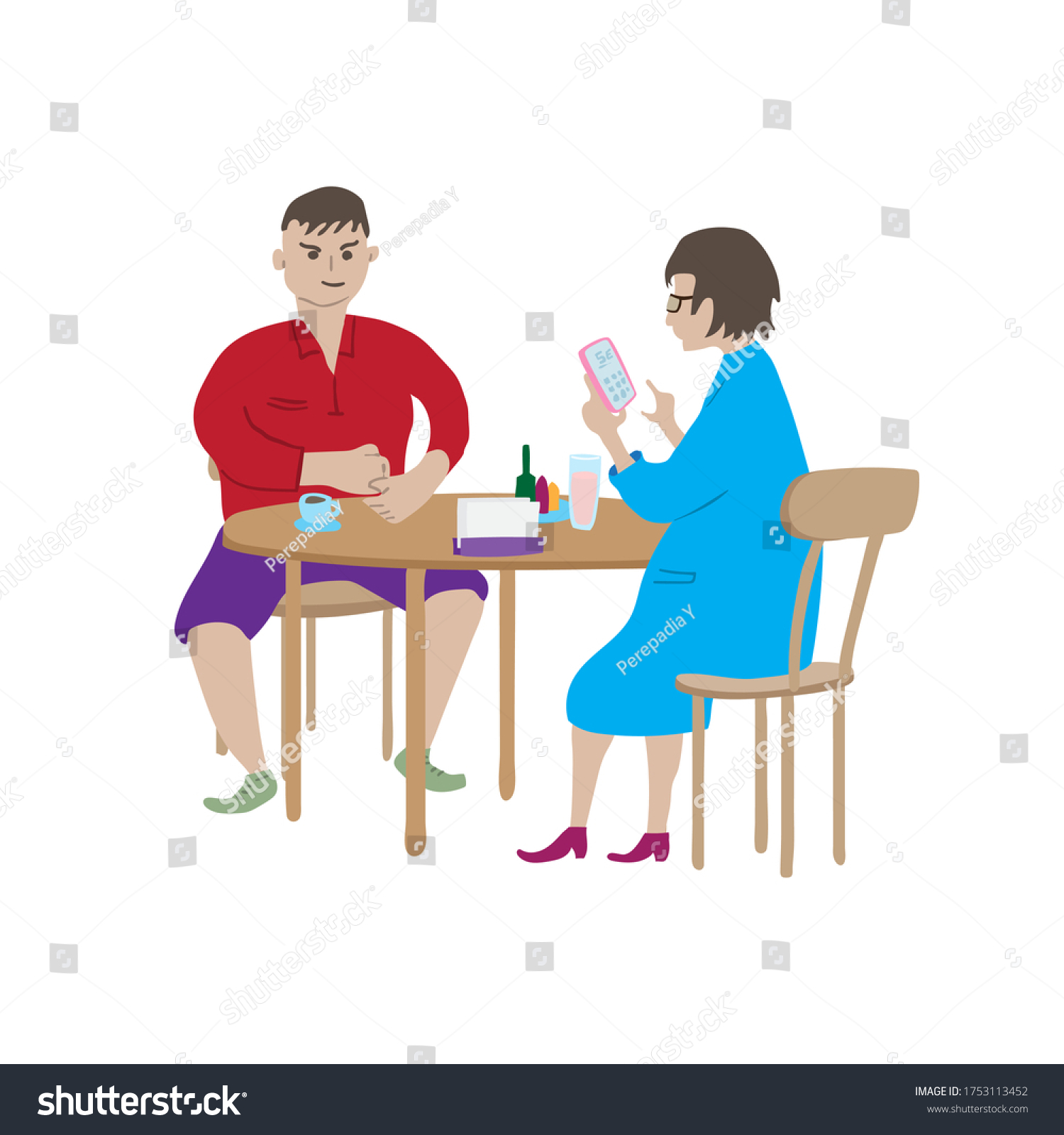 Cartoon Man Woman Sitting Table Cafe Stock Vector Royalty Free