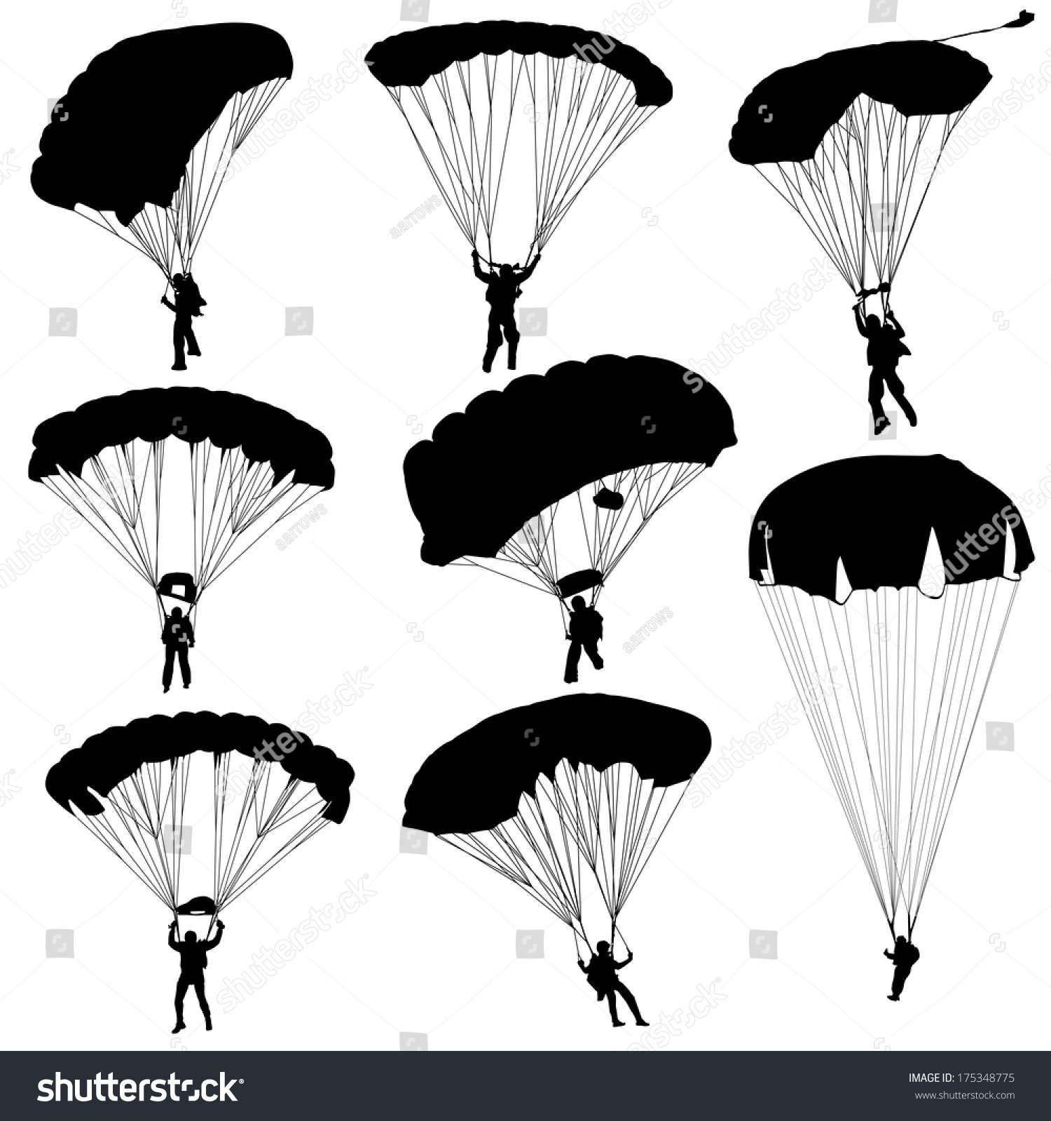 Set Skydiver Silhouettes Parachuting Vector Illustration Stock Vector ...